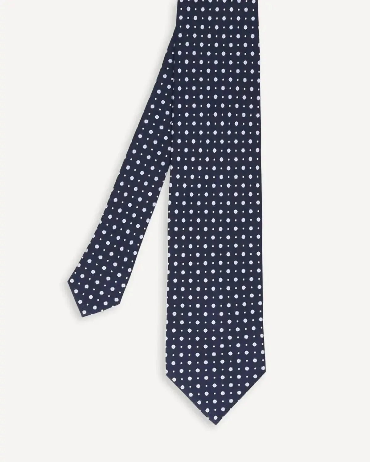 Drake's Floral Print Silk Tie Navy Sky - Malford_of_London_Tailoring_Archive
