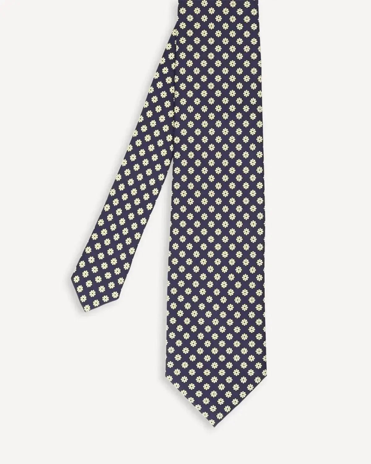 Drake's Floral Print Silk Tie Navy Yellow - Malford_of_London_Tailoring_Archive