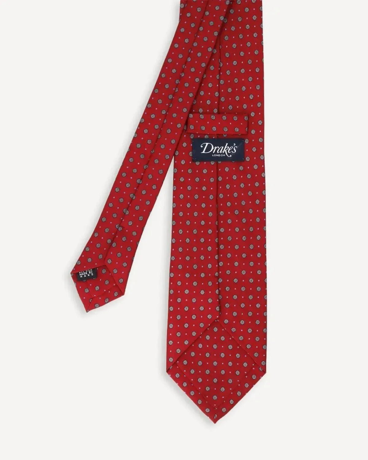 Drake's Floral Print Silk Tie Red - Malford_of_London_Tailoring_Archive