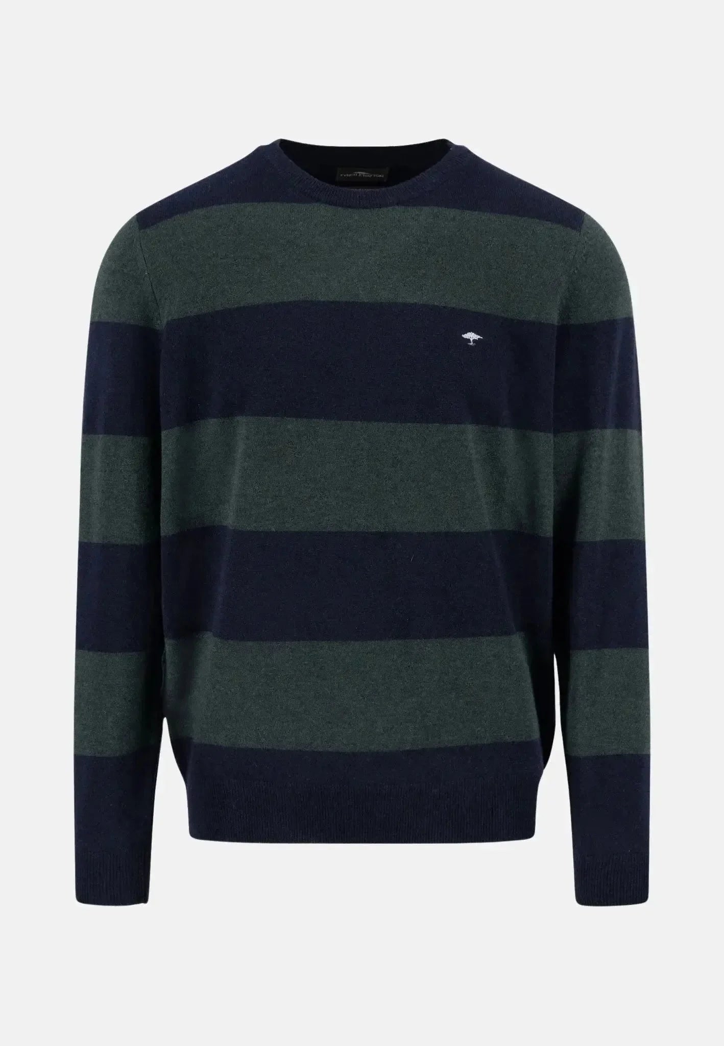 Fynch - Hatton Block Stripe Merino Wool Cashmere Crewneck Knit Navy – Tailored Menswear | Malford of London