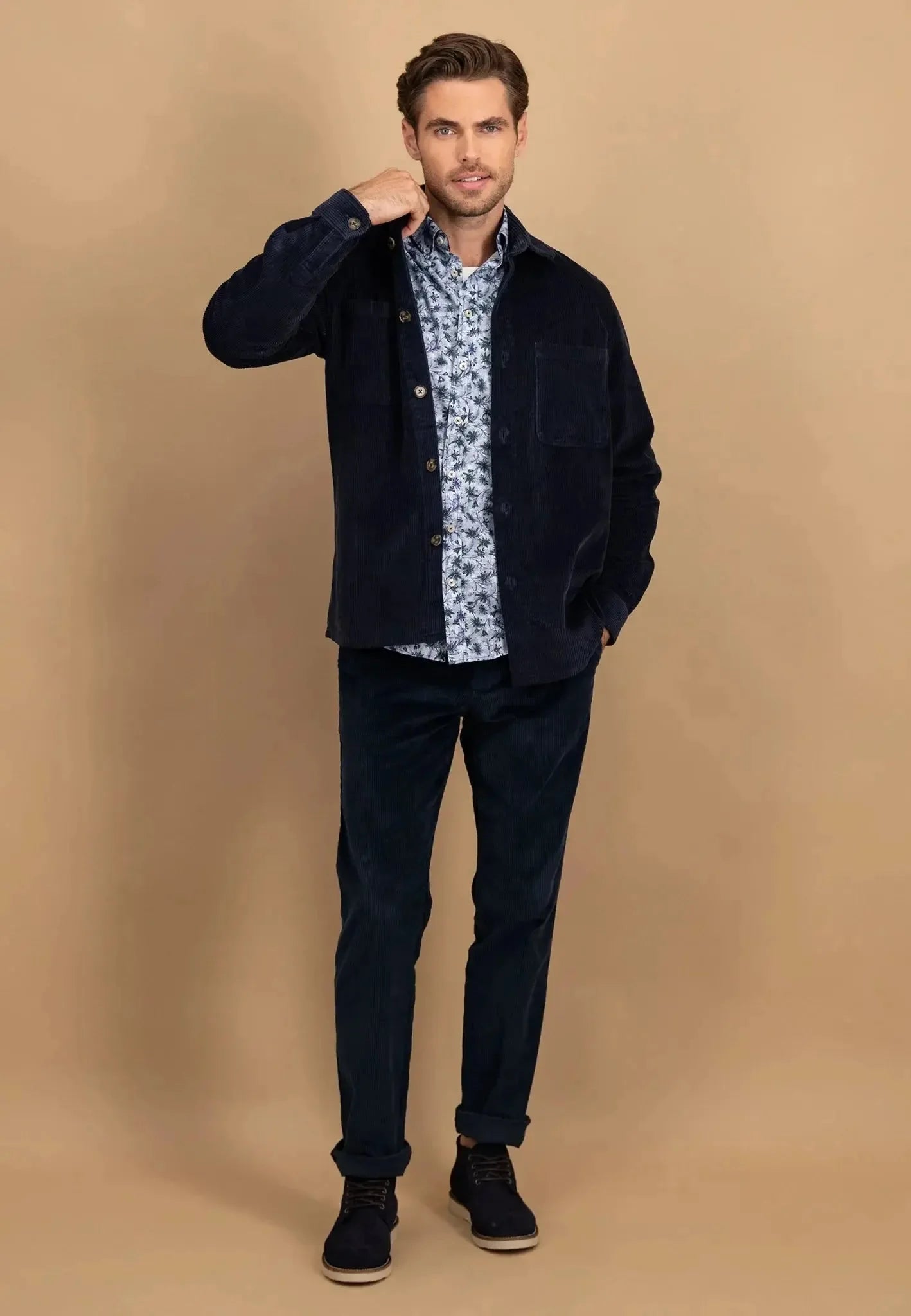 Fynch - Hatton Cotton Corduroy Overshirt Navy – Tailored Menswear | Malford of London