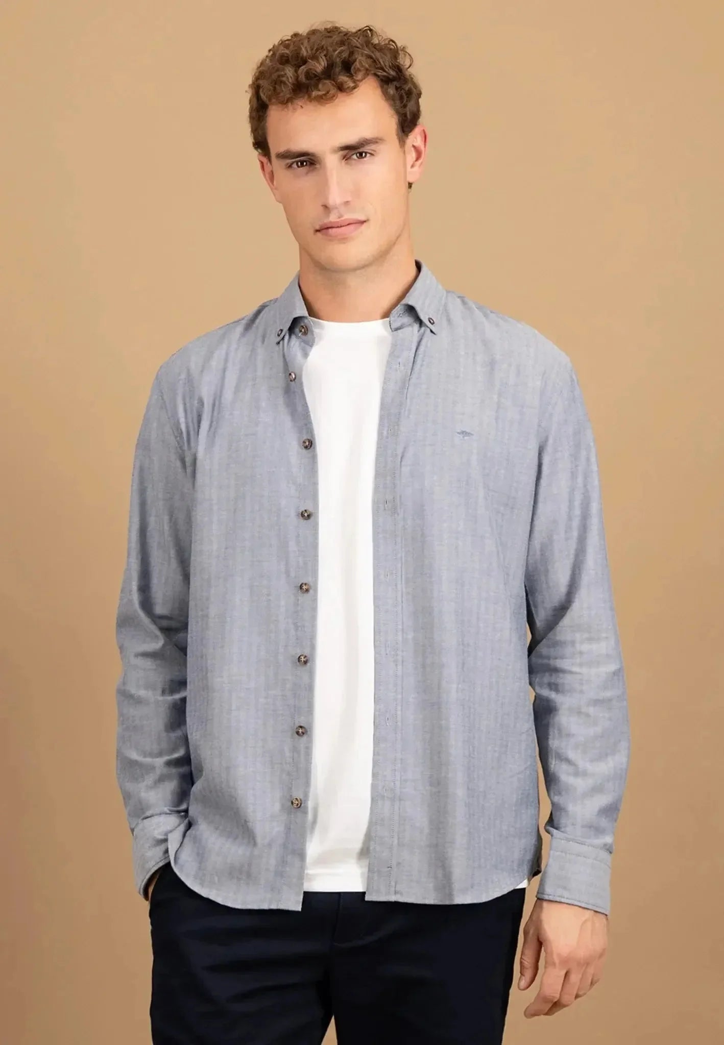 Fynch - Hatton Herringbone Flannel Button Down Shirt Navy – Tailored Menswear | Malford of London