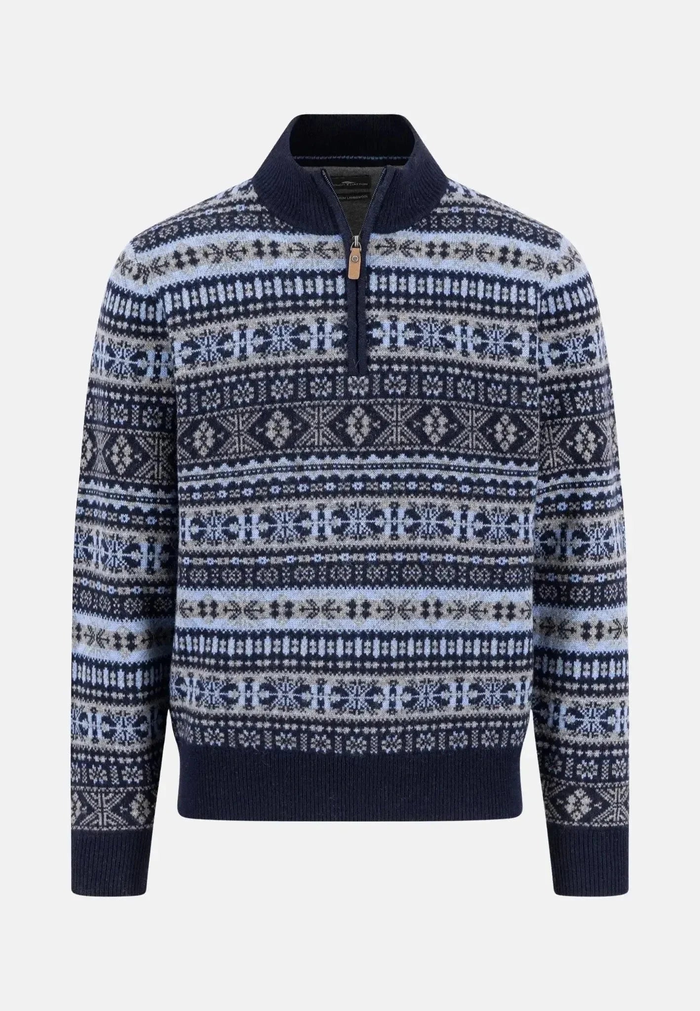 Fynch - Hatton Lambswool Jacquard 1/4 Zip Knit Navy – Tailored Menswear | Malford of London