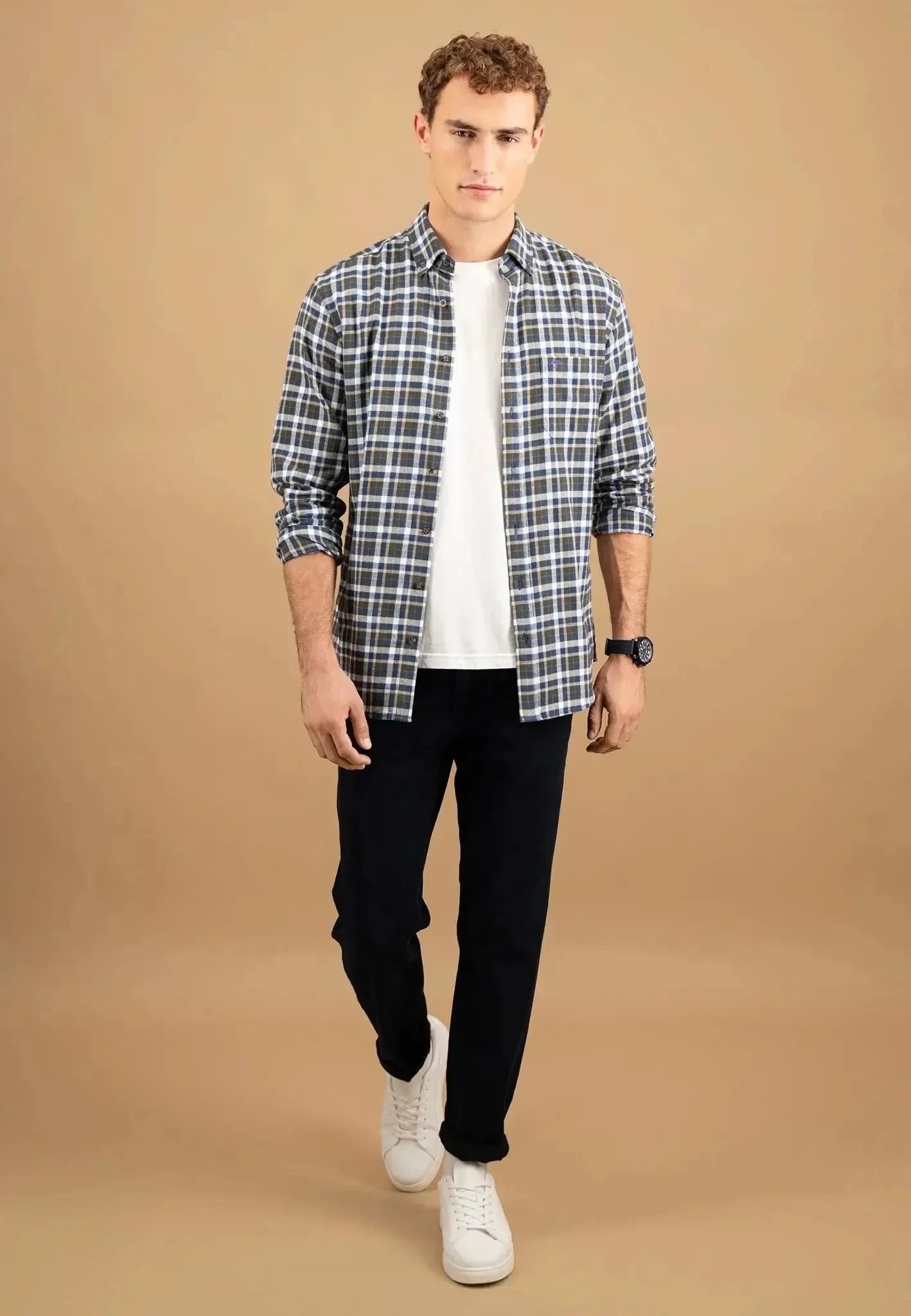 Fynch - Hatton Premium Flannel Check Button Down Shirt Dark Ivy – Tailored Menswear | Malford of London