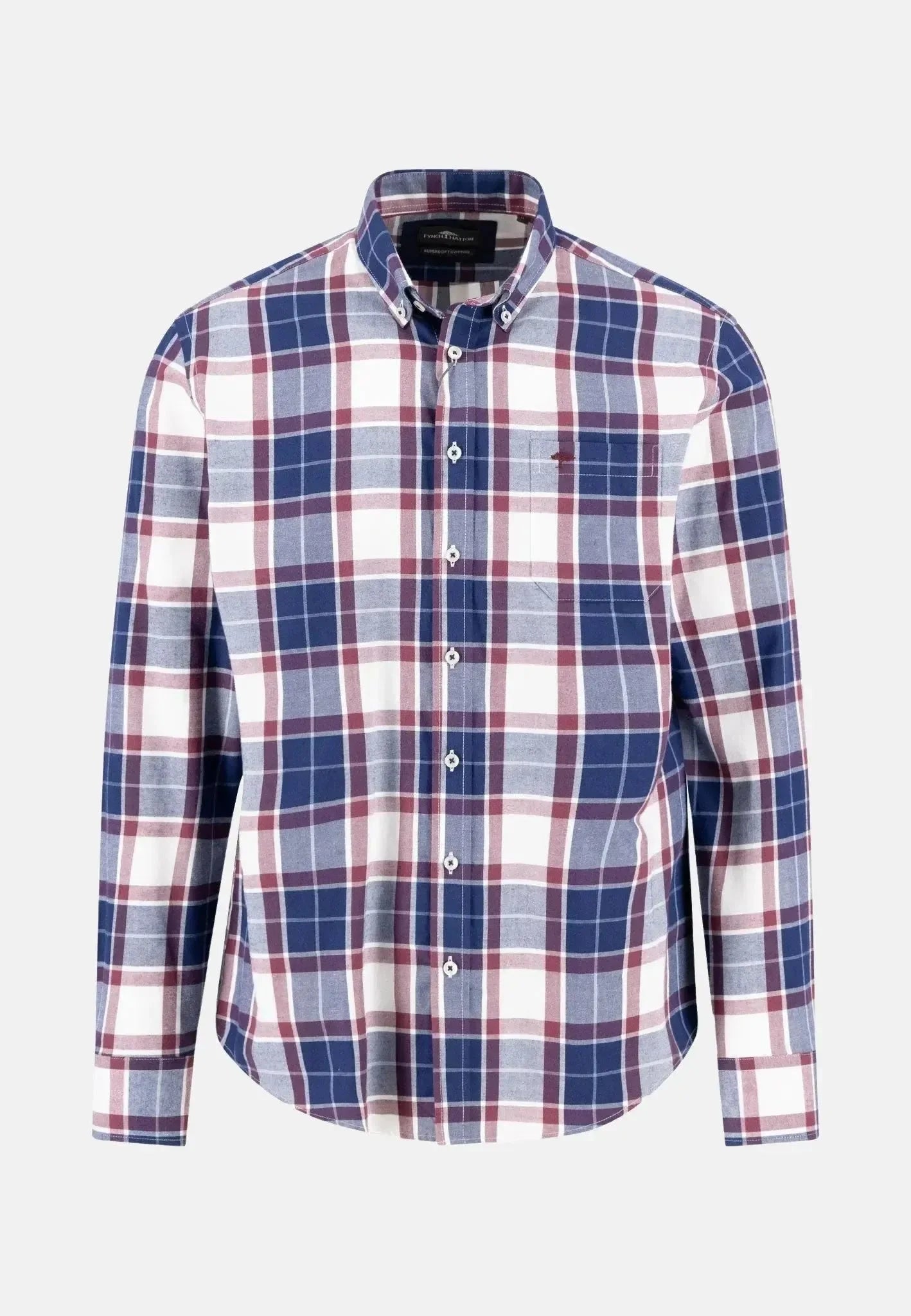 Fynch - Hatton Twill Check Button Down Shirt Deep Merlot – Tailored Menswear | Malford of London