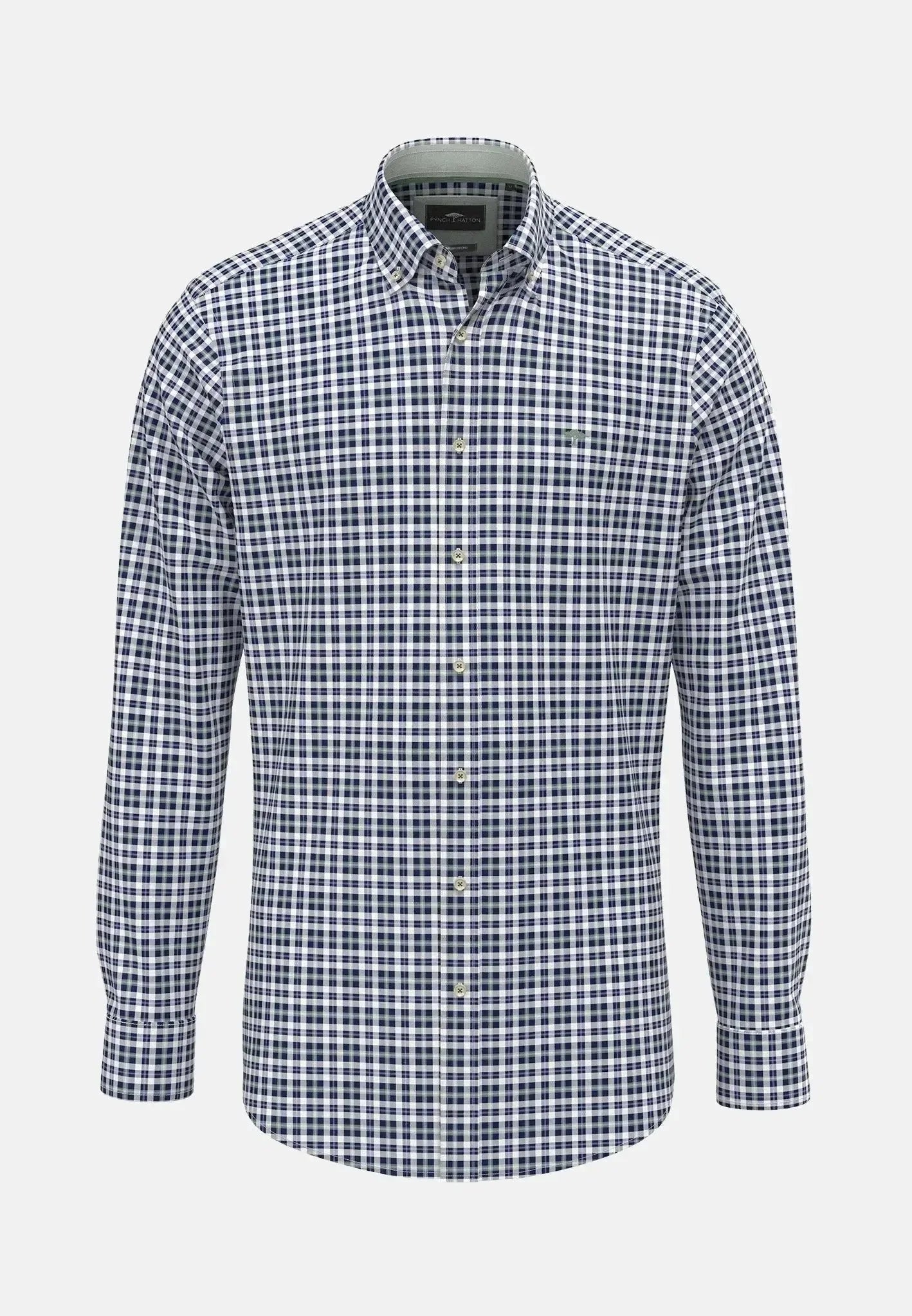 Fynch - Hatton Washed Oxford Check Button Down Shirt Fern – Tailored Menswear | Malford of London