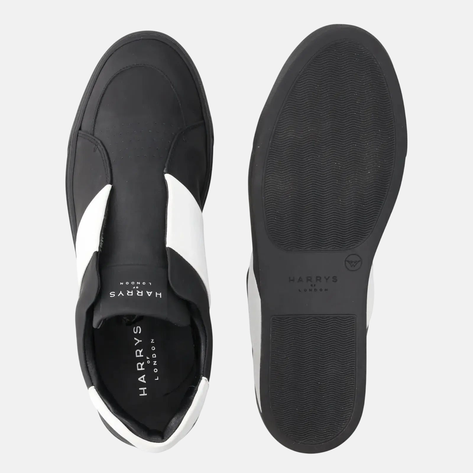 Harrys Of London Bolt 2 Tech Leather Trainer Black White – Savile Row Menswear Outlet | Malford of London