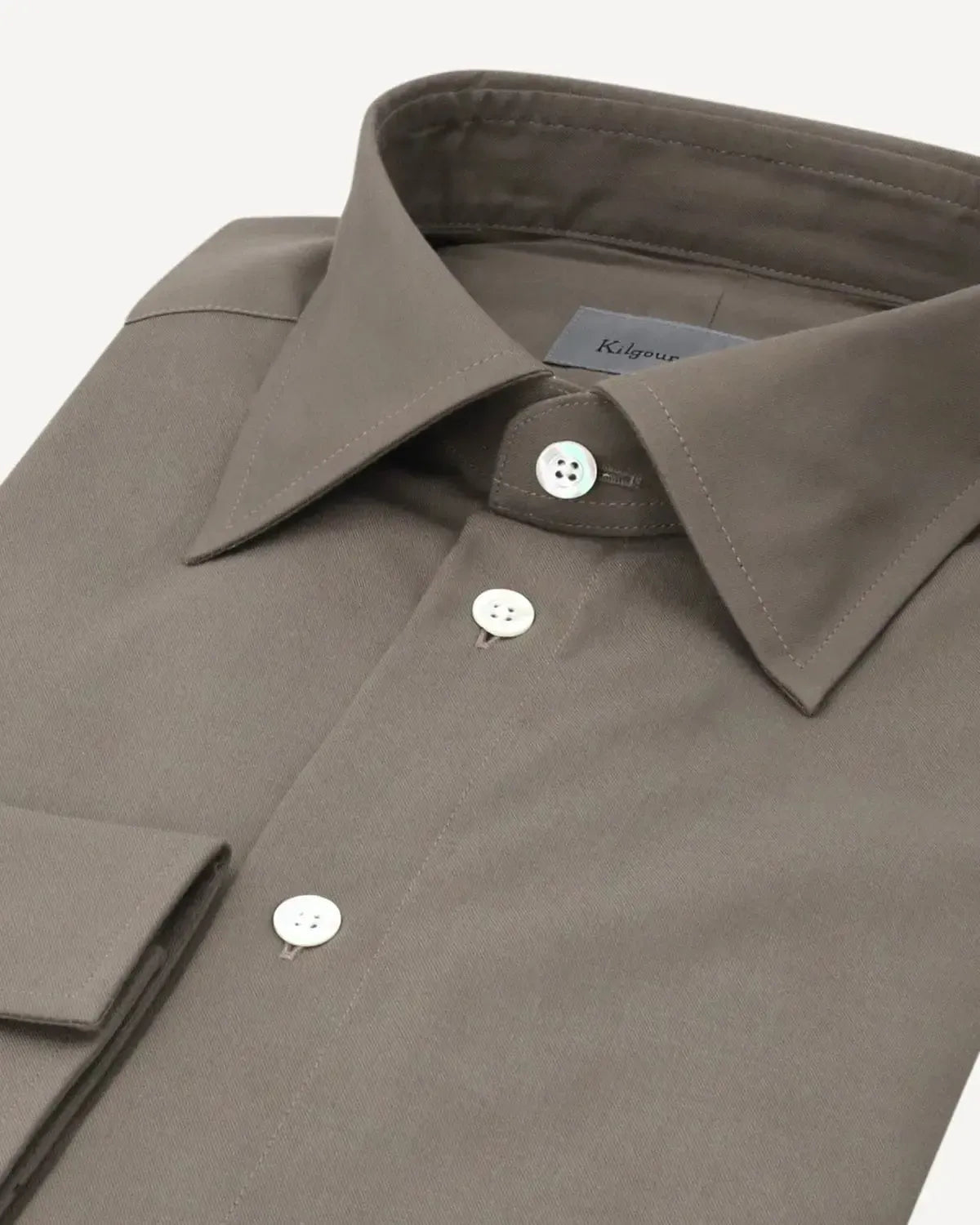 KILGOUR Plain Cotton Single Cuff Shirt Khaki Green – Savile Row Menswear Outlet | Malford of London
