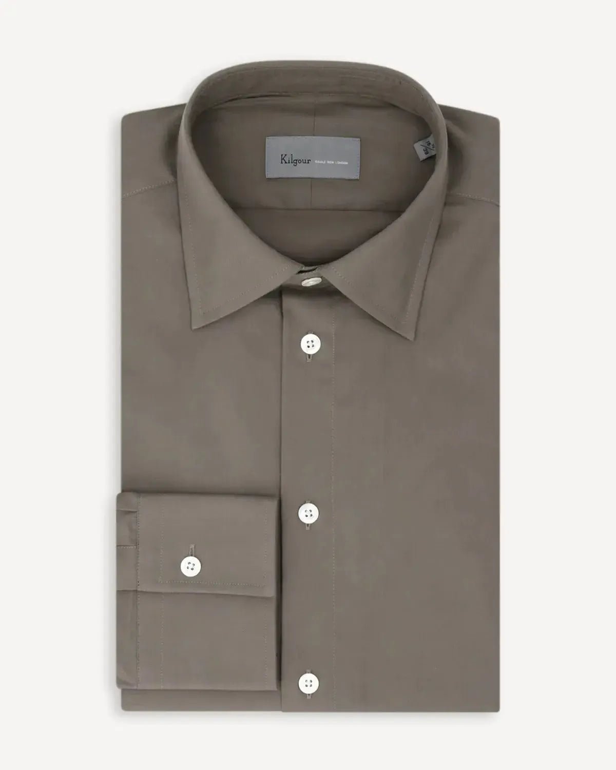 KILGOUR Plain Cotton Single Cuff Shirt Khaki Green – Tailored Menswear | Malford of London