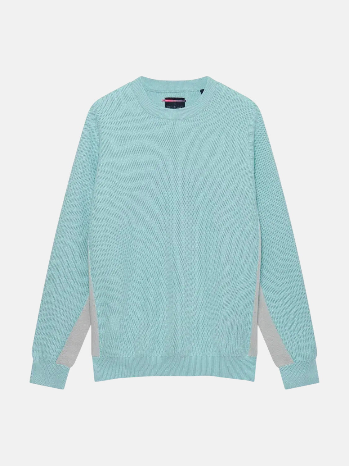 Richard James Crew Knit Aqua Dove Grey - Malford_of_London_Tailoring_Archive