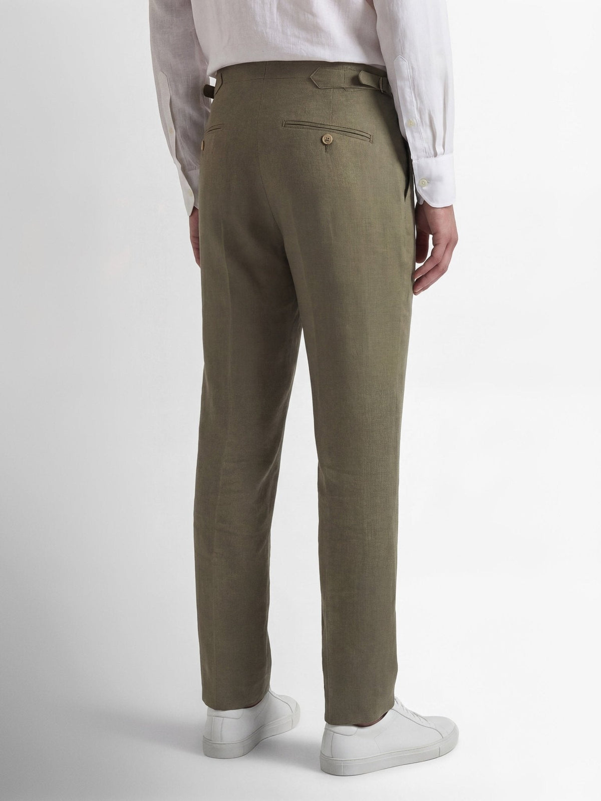 Richard James London Air Pure Linen Flat Fronted Tailored Trousers Khaki – Savile Row Menswear Outlet | Malford of London