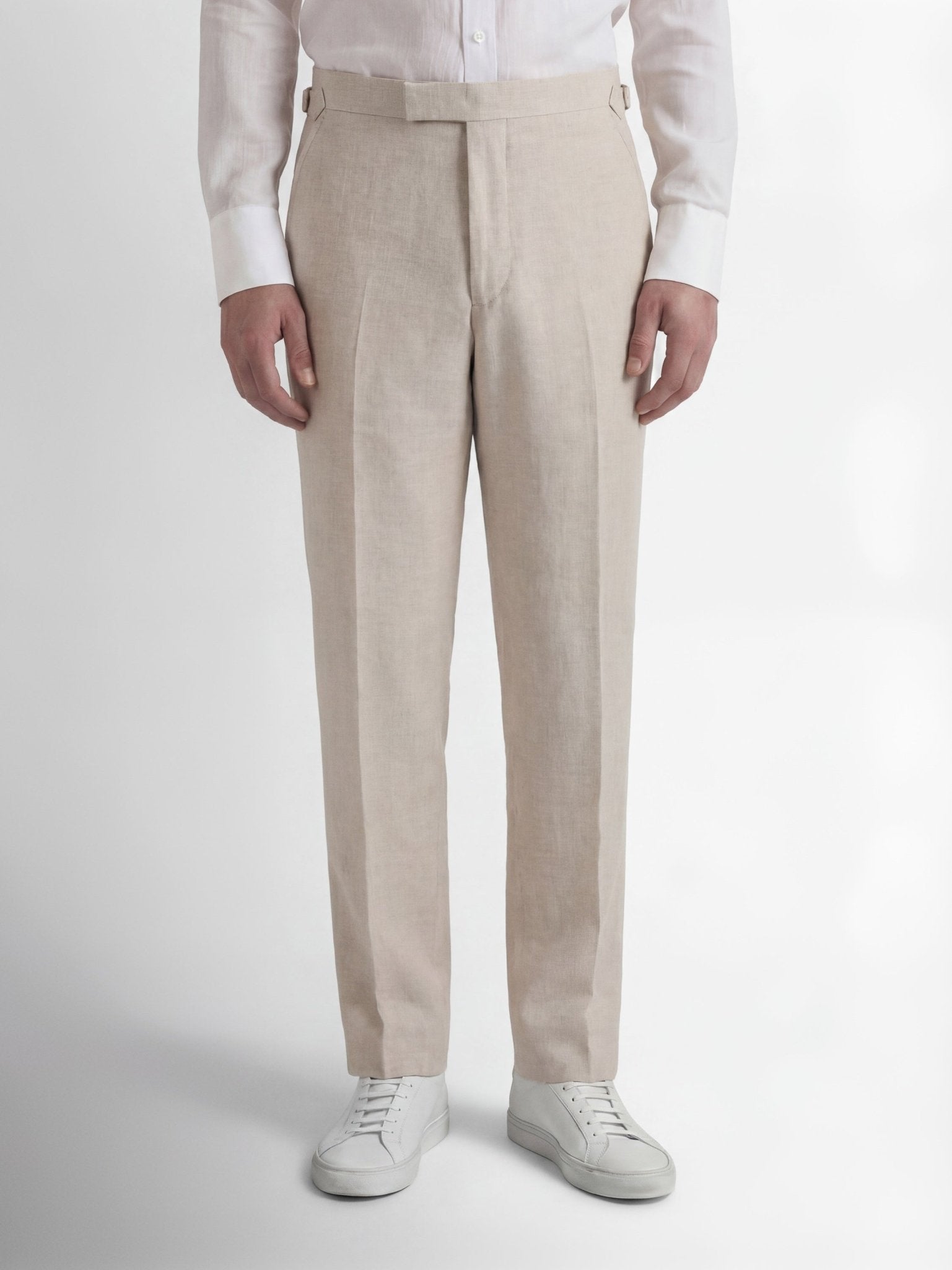 Richard James London Air Pure Linen Flat Fronted Tailored Trousers Sand – Savile Row Menswear Outlet | Malford of London