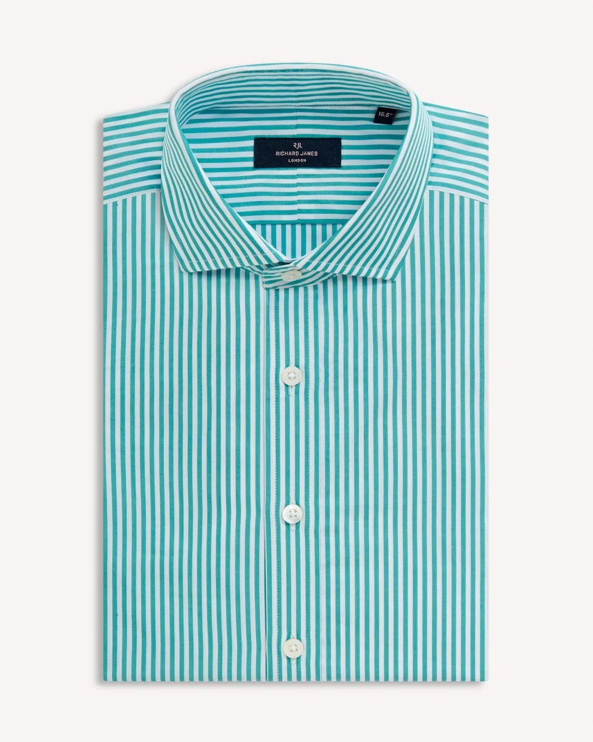 Richard James London Bold Stripe Poplin Green Stripe Shirt - Malford_of_London_Tailoring_Archive