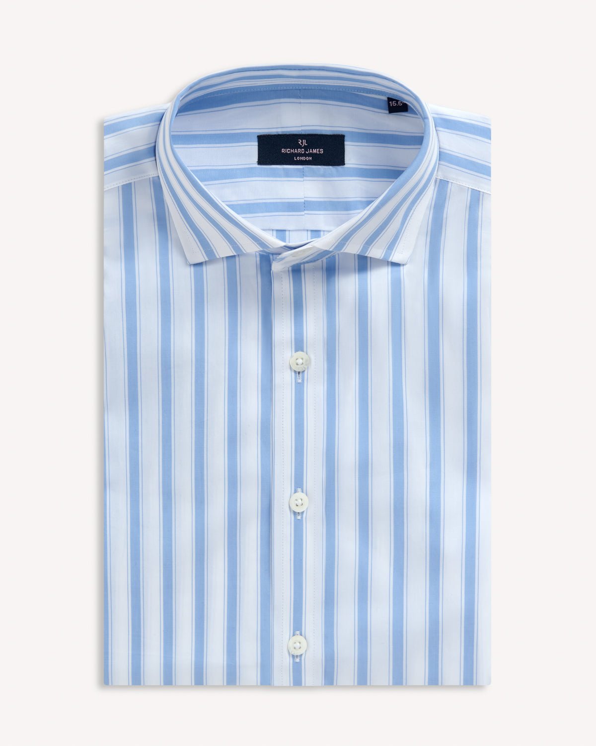 Richard James London Bold Stripe Poplin Shirt Sky White - Malford_of_London_Tailoring_Archive