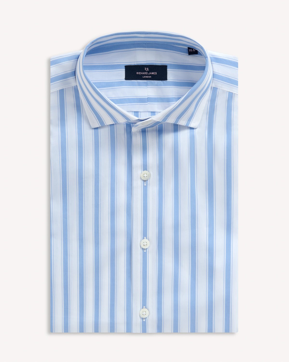 Richard James London Bold Stripe Poplin Shirt Sky/White – Savile Row Menswear Outlet | Malford of London