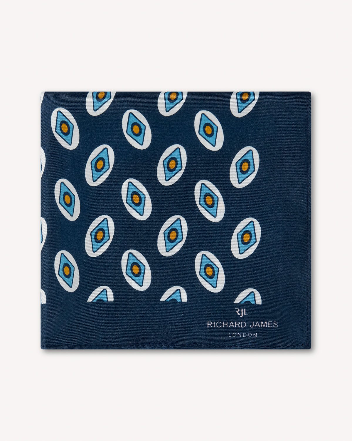 Richard James London Geo Print Silk Pocket Square Navy – Savile Row Menswear Outlet | Malford of London