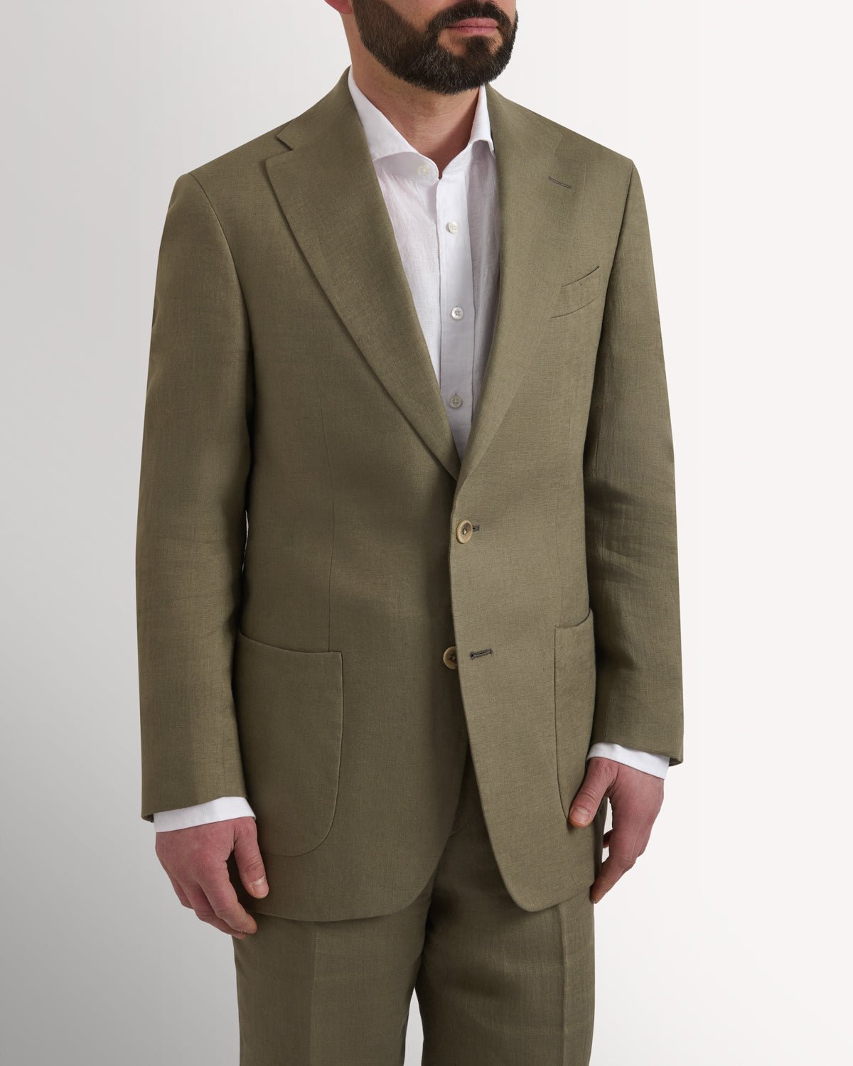 Richard James London PURE LINEN SB2N PATCH POCKET JACKET KHAKI – Savile Row Menswear Outlet | Malford of London