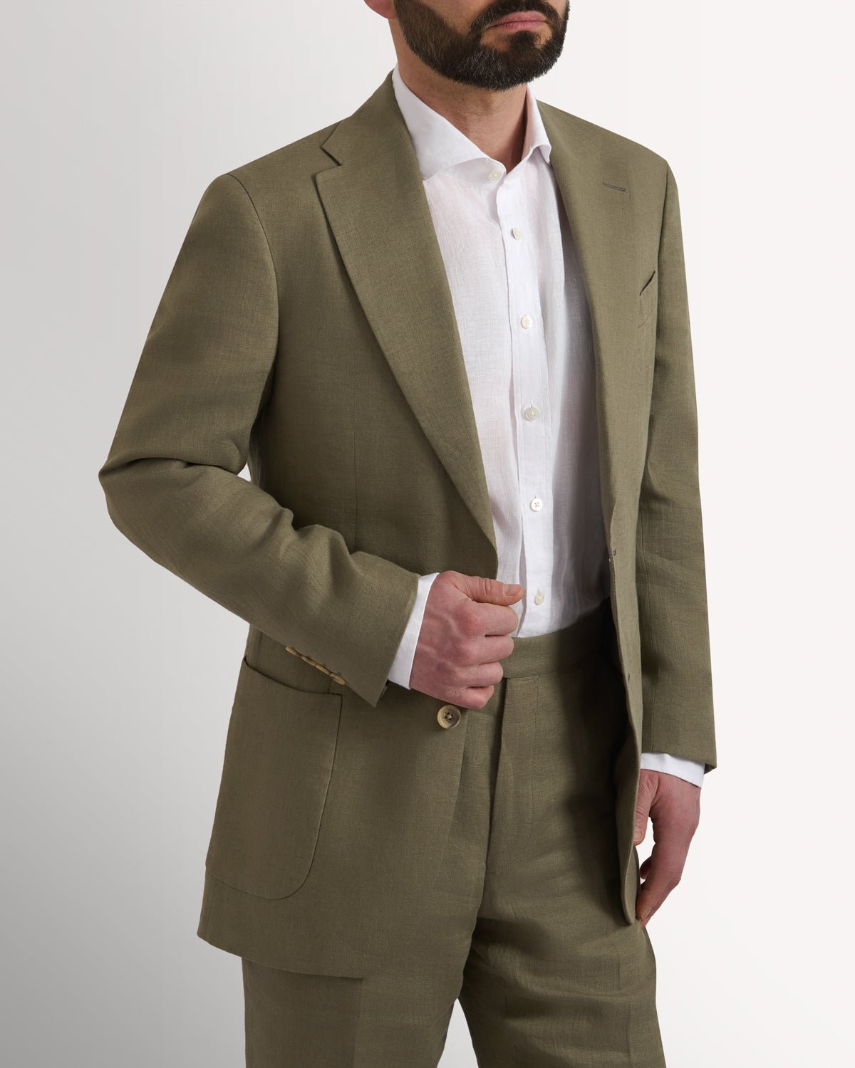 Richard James London PURE LINEN SB2N PATCH POCKET JACKET KHAKI – Savile Row Menswear Outlet | Malford of London