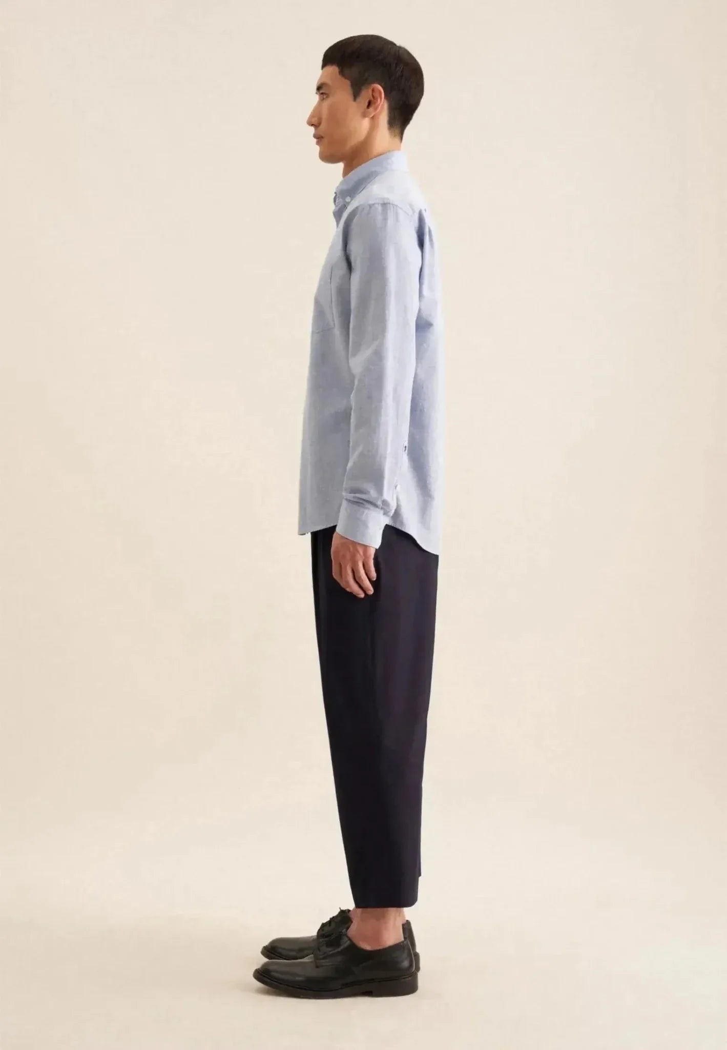 Seidensticker Regular Fit Button Down Linen Blend Chambray Shirt Light Blue – Tailored Menswear | Malford of London