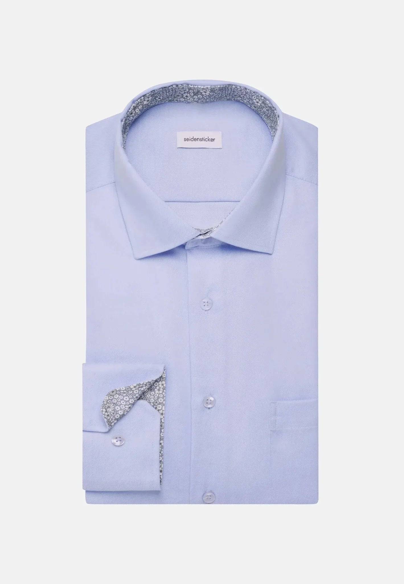 Seidensticker Regular Fit No Iron Business Kent Contrast Patch Business Shirt Light Blue – Tailored Menswear | Malford of London