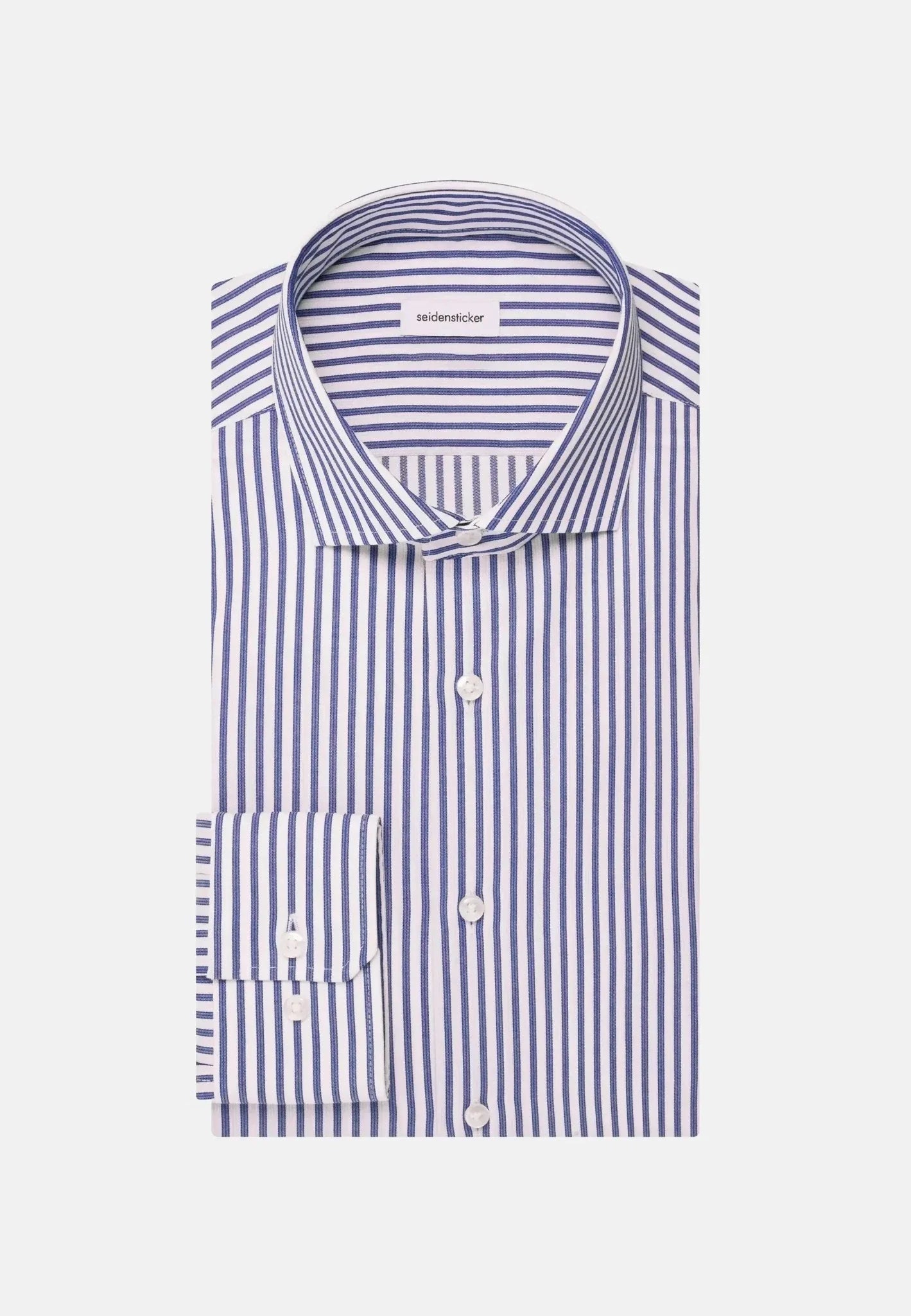Seidensticker Regular Fit No Iron Spread Kent Structured Stripe Business Shirt Mid Blue – Tailored Menswear | Malford of London