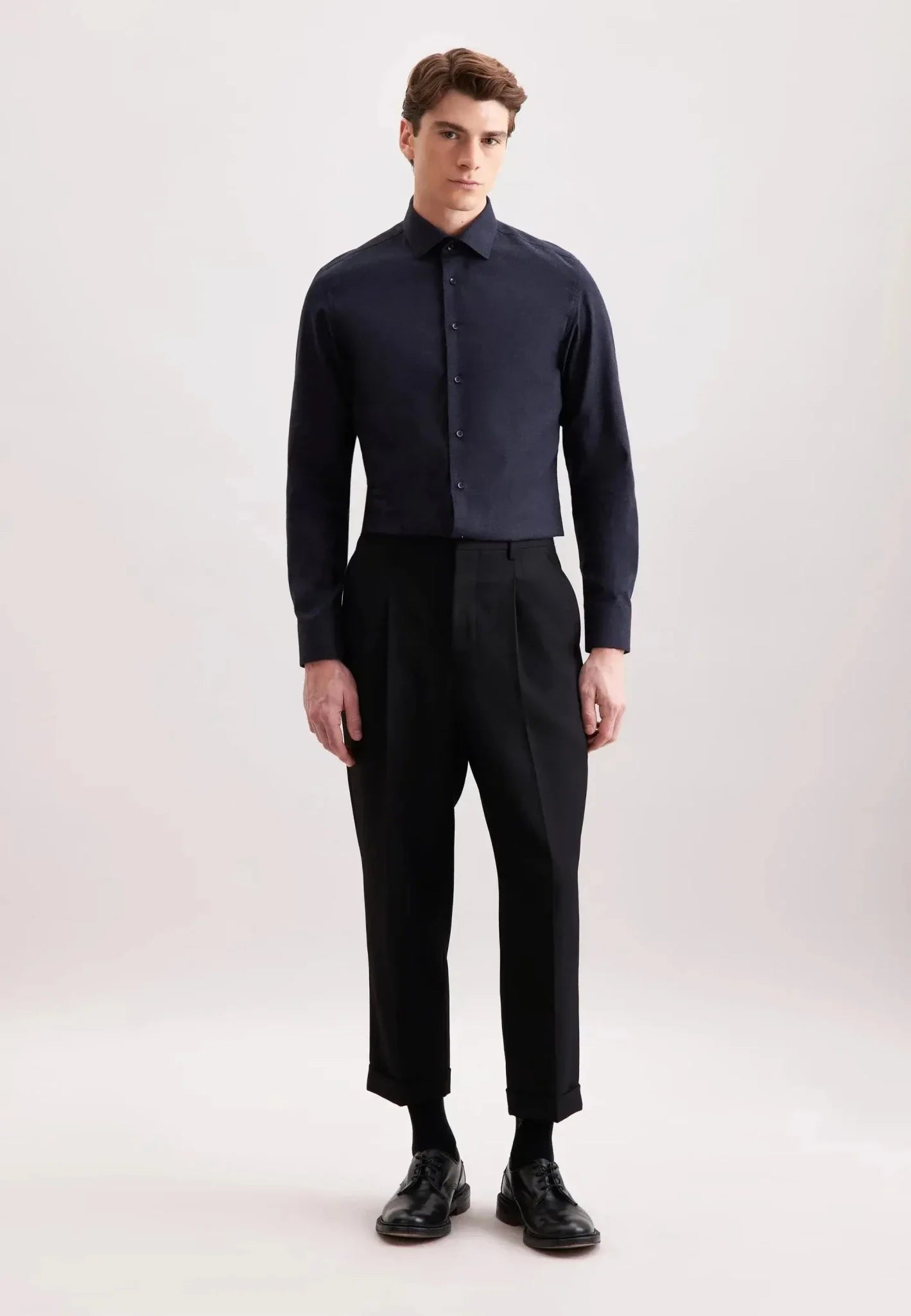 Seidensticker Slim Fit New Kent Flannel Shirt Dark Blue – Tailored Menswear | Malford of London