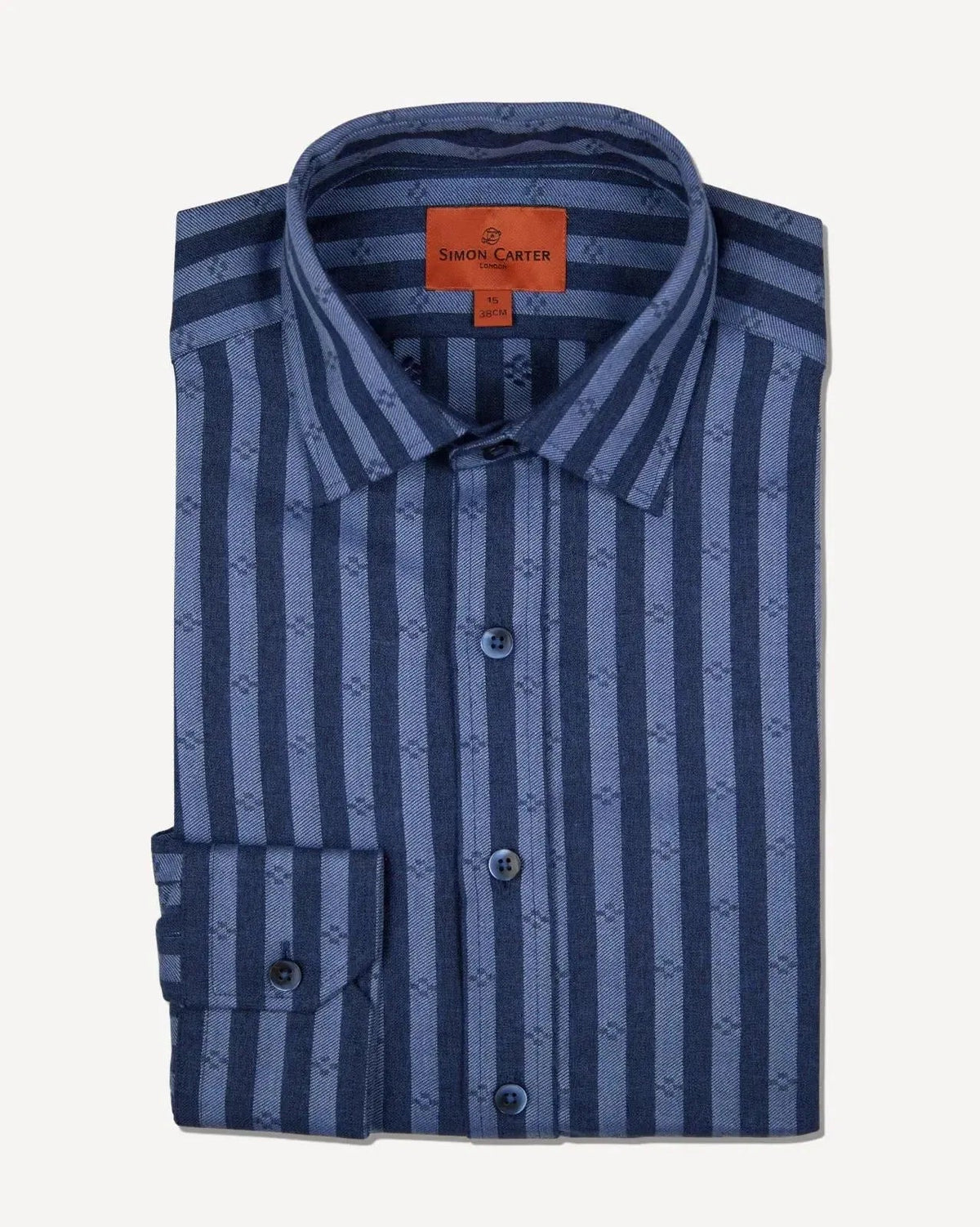 Simon Carter Tailored Fit Bold Stripe Shirt Navy/Blue – Savile Row Menswear Outlet | Malford of London