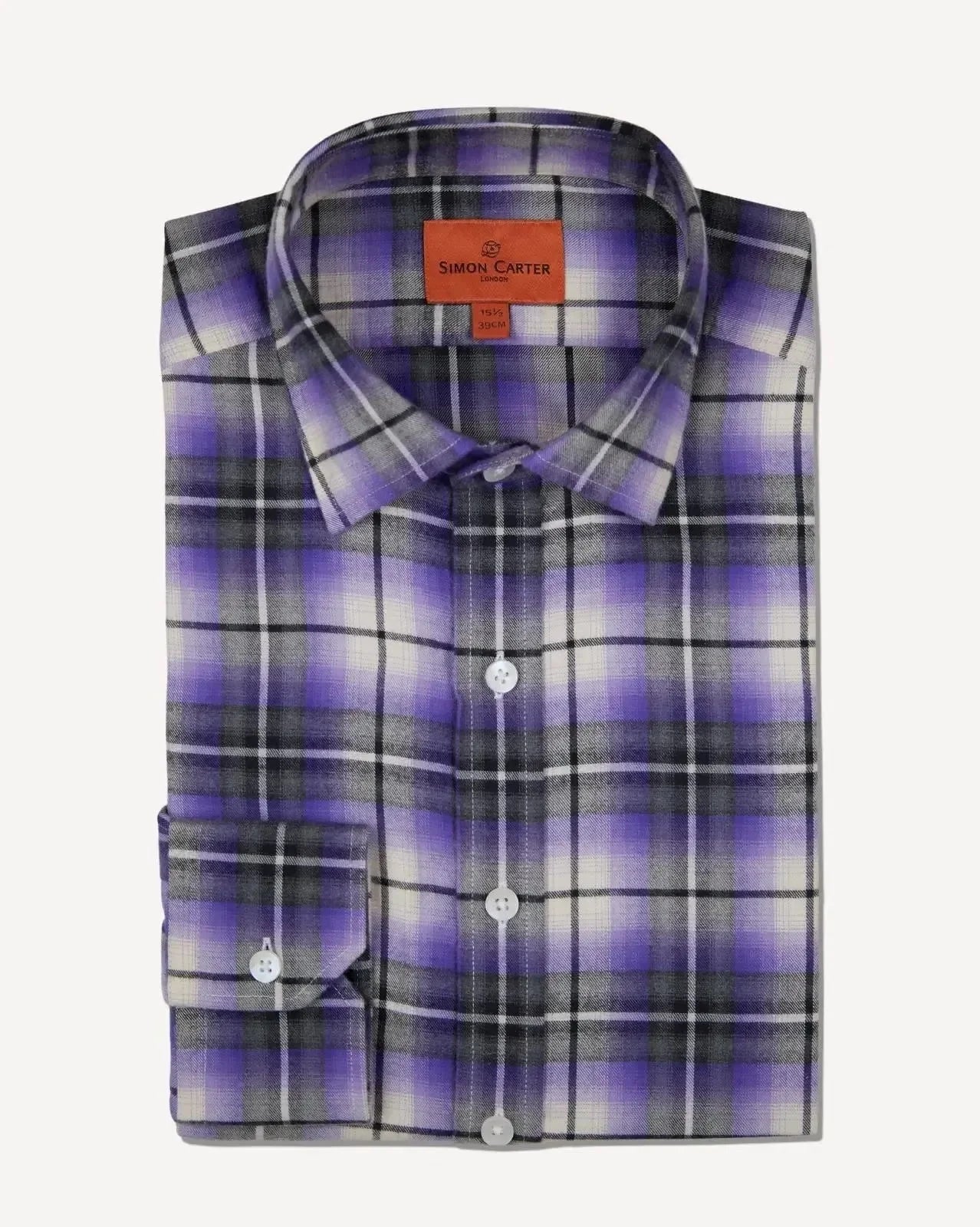 Simon Carter Tailored Fit Check Shirt Blue Black White - Malford_of_London_Tailoring_Archive