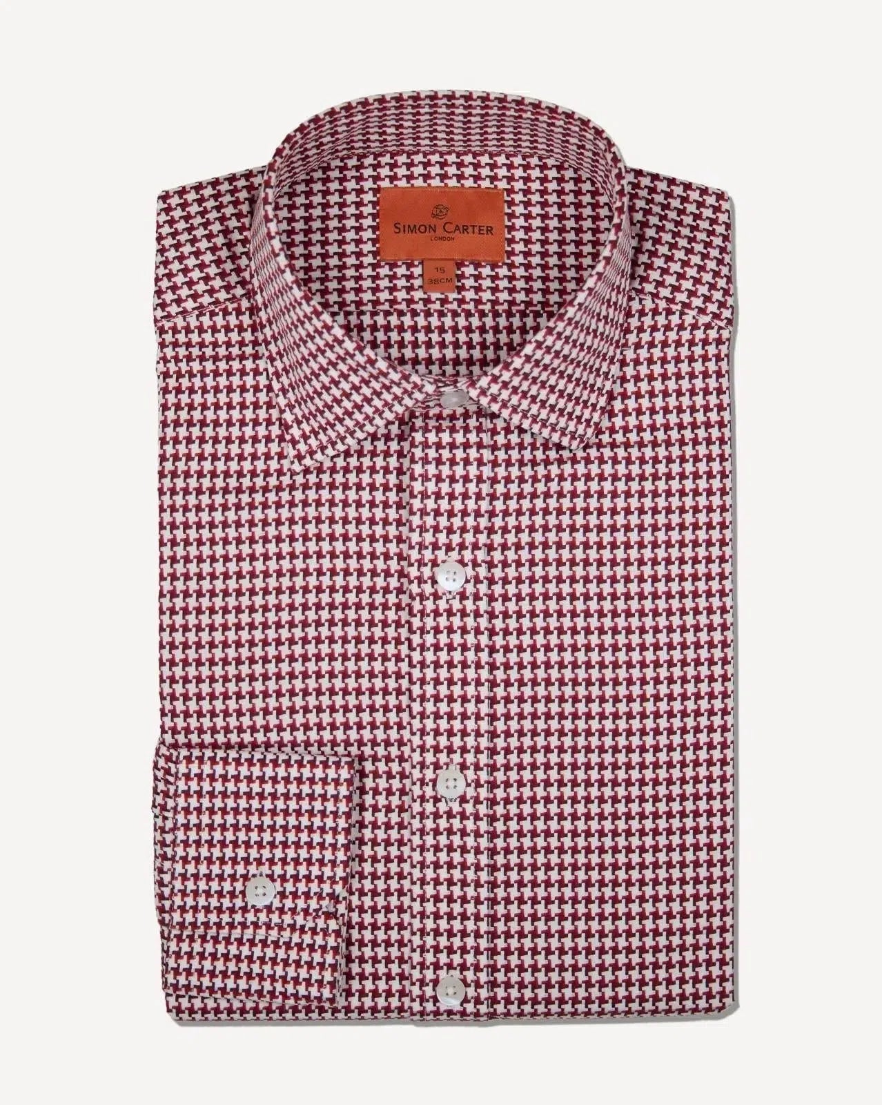 Simon Carter Tailored Fit Houndstooth Shirt Red/White – Tailored Menswear | Malford of London