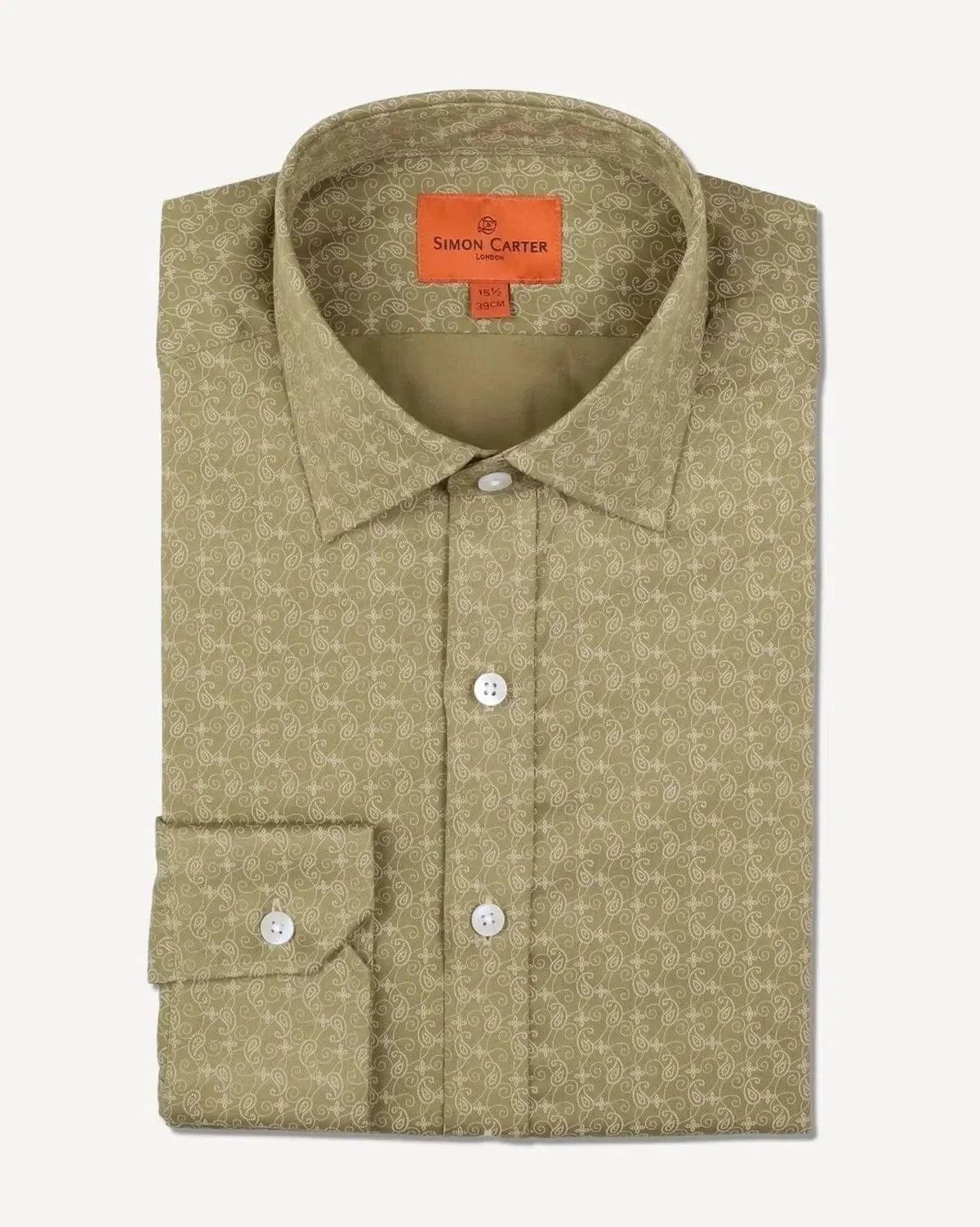 Simon Carter Tailored Fit Paisley Lines Shirt Brown Beige - Malford_of_London_Tailoring_Archive