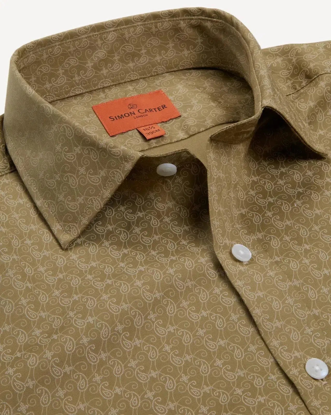 Simon Carter Tailored Fit Paisley Lines Shirt Brown Beige – Savile Row Menswear Outlet | Malford of London