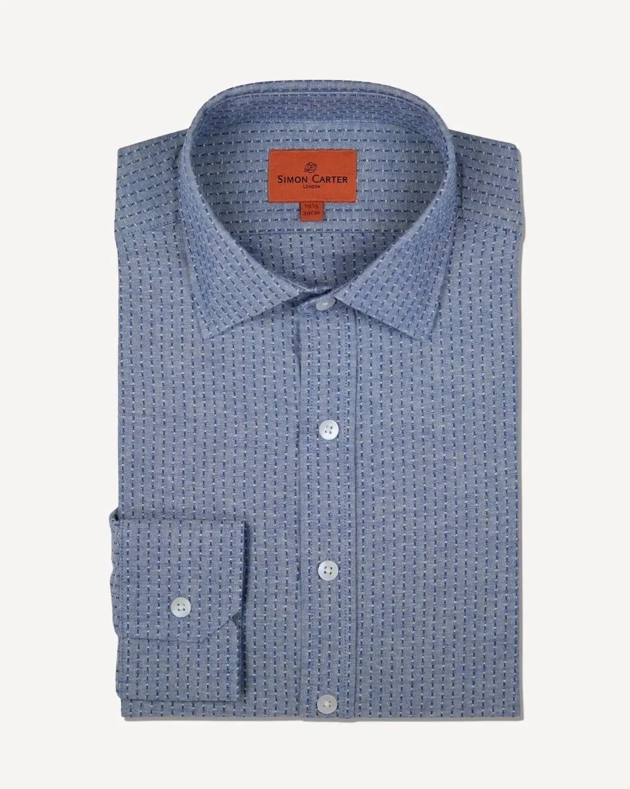 Simon Carter Tailored Fit Textured Stripe Shirt Blue/Navy – Tailored Menswear | Malford of London