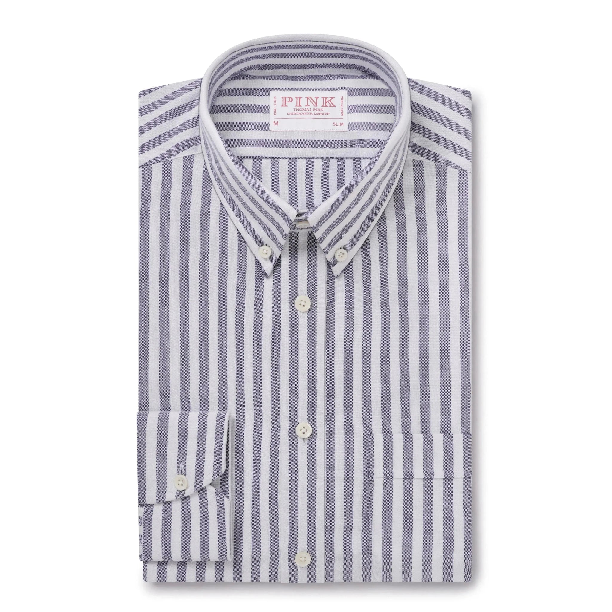 Thomas Pink Shirt Slim Fit Stripe Blue Cotton – Savile Row Menswear Outlet | Malford of London