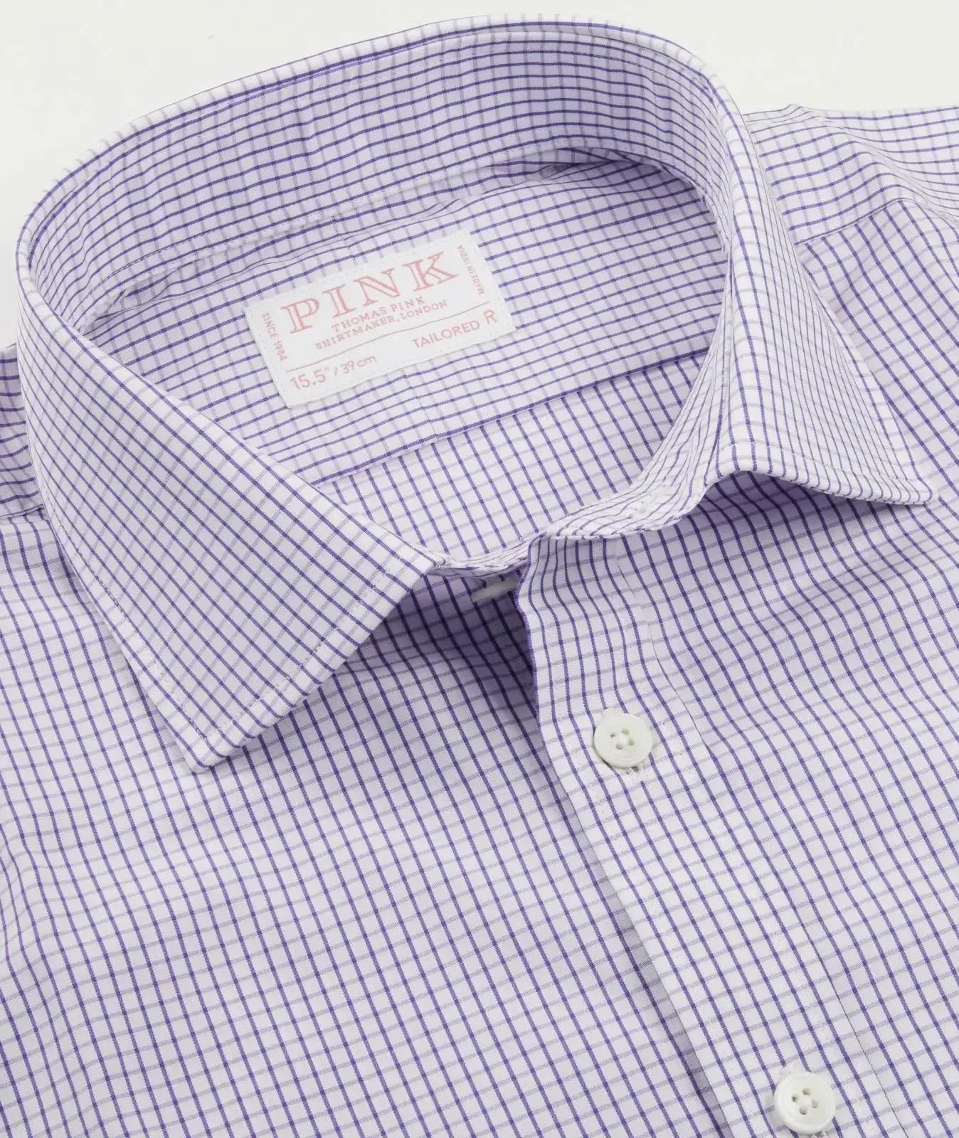 Thomas Pink Tailored Fit Check Formal Shirt Purple White – Savile Row Menswear Outlet | Malford of London