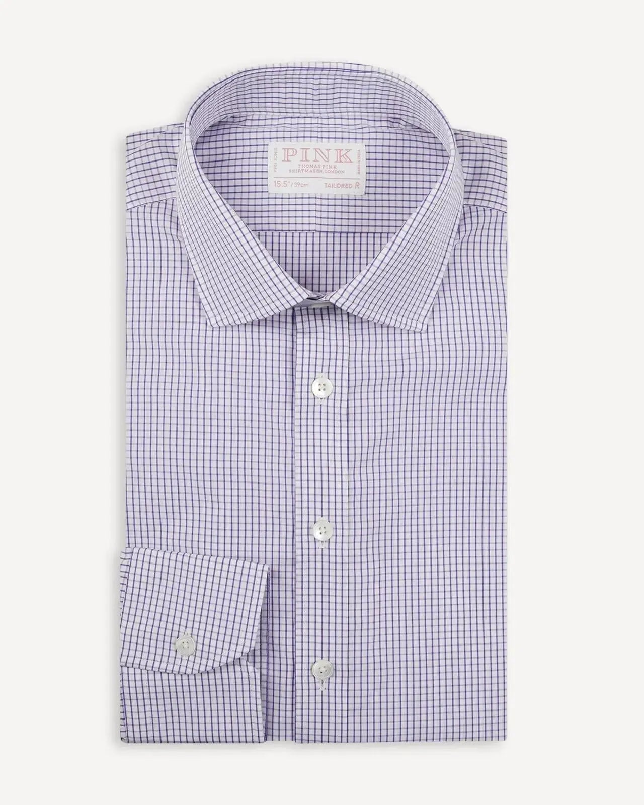 Thomas Pink Tailored Fit Check Formal Shirt Purple White – Savile Row Menswear Outlet | Malford of London