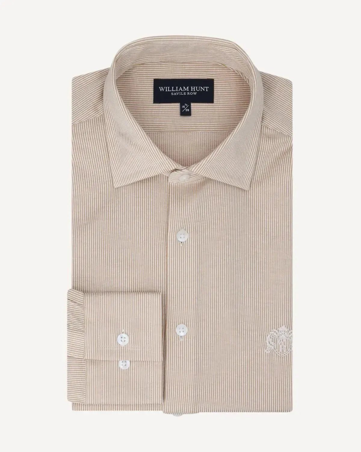 William Hunt Textured Striped Shirt Beige Brown – Tailored Menswear | Malford of London