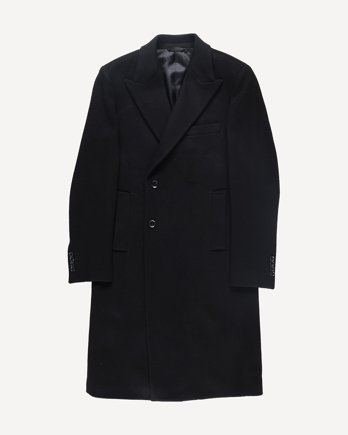 Kilgour Wool Cashmere Peak Lapel Overcoat-Black