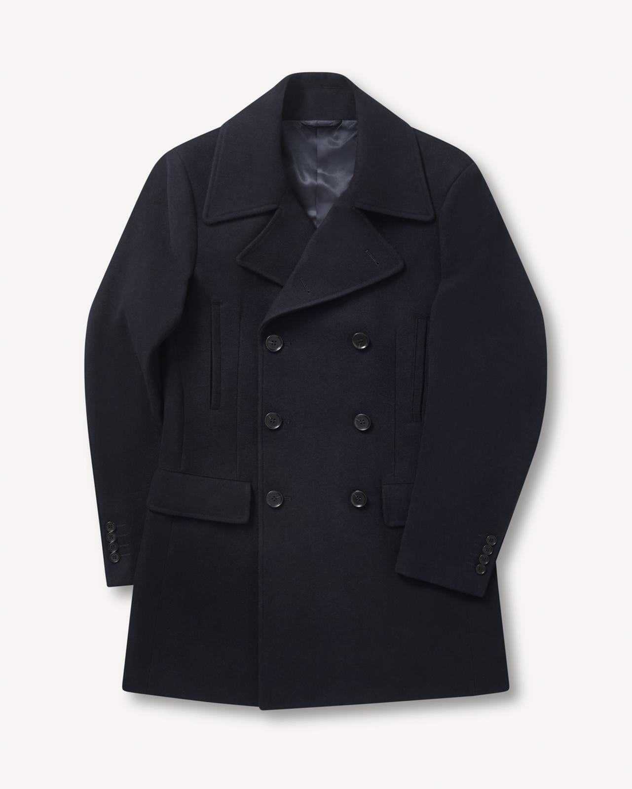 Bernard Weatherill Double Breasted Wool Peacoat Navy Blue