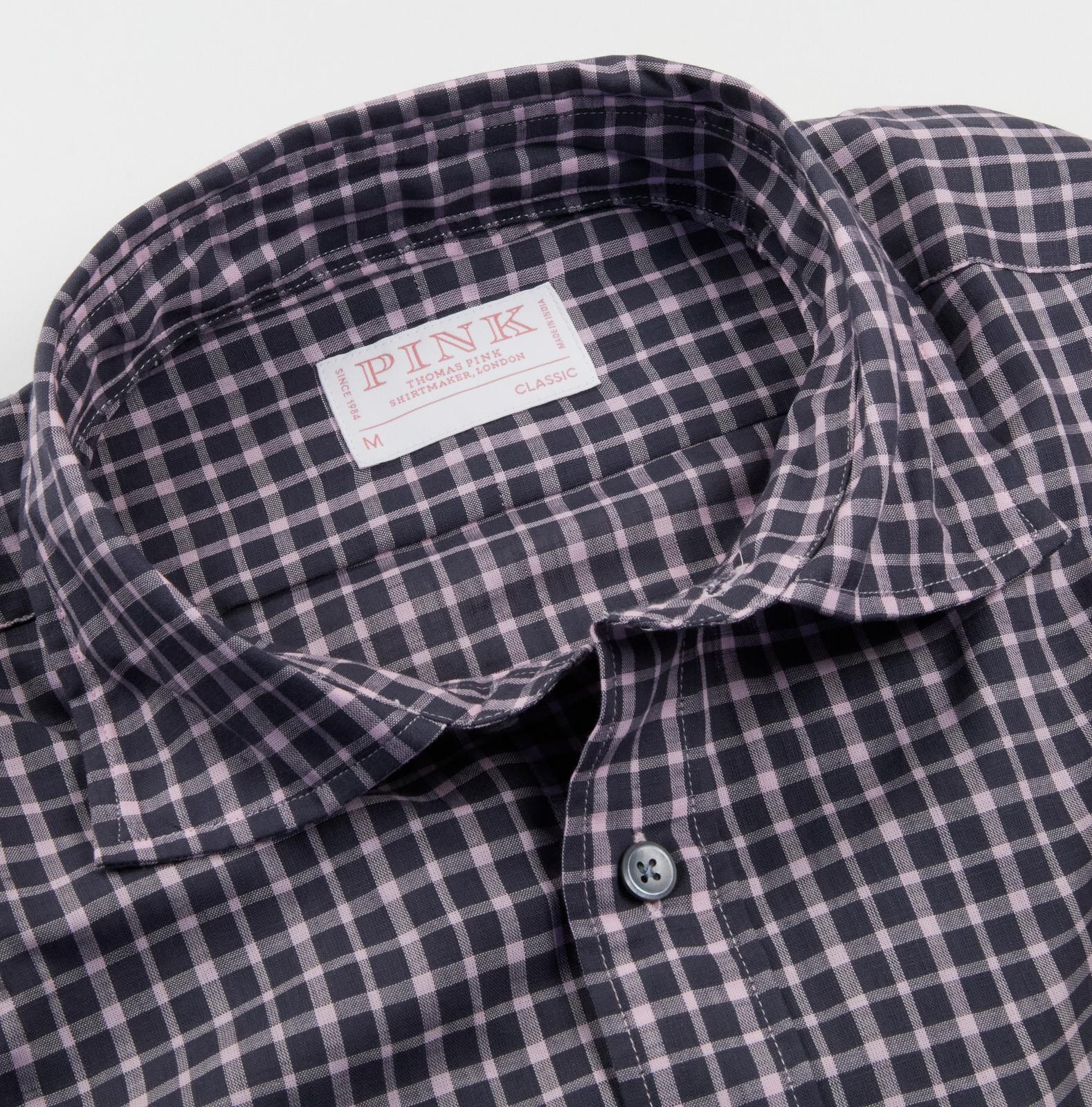 Thomas Pink Classic Fit Check Chambray Shirt Charcoal/Pink