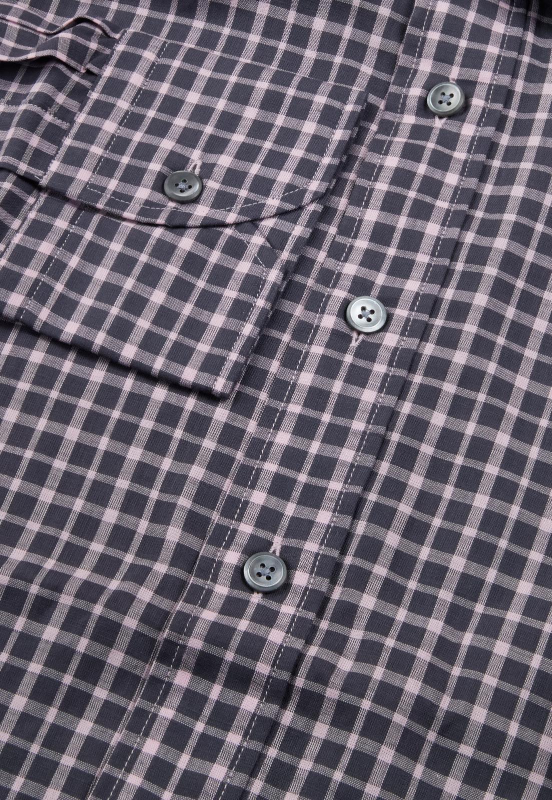 Thomas Pink Classic Fit Check Chambray Shirt Charcoal/Pink