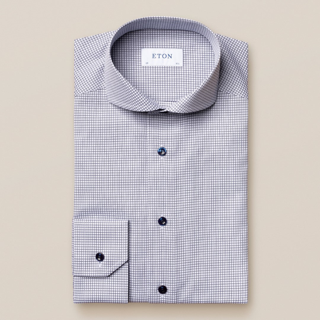 Eton Classic Fit Grid Check Shirt Mid Blue