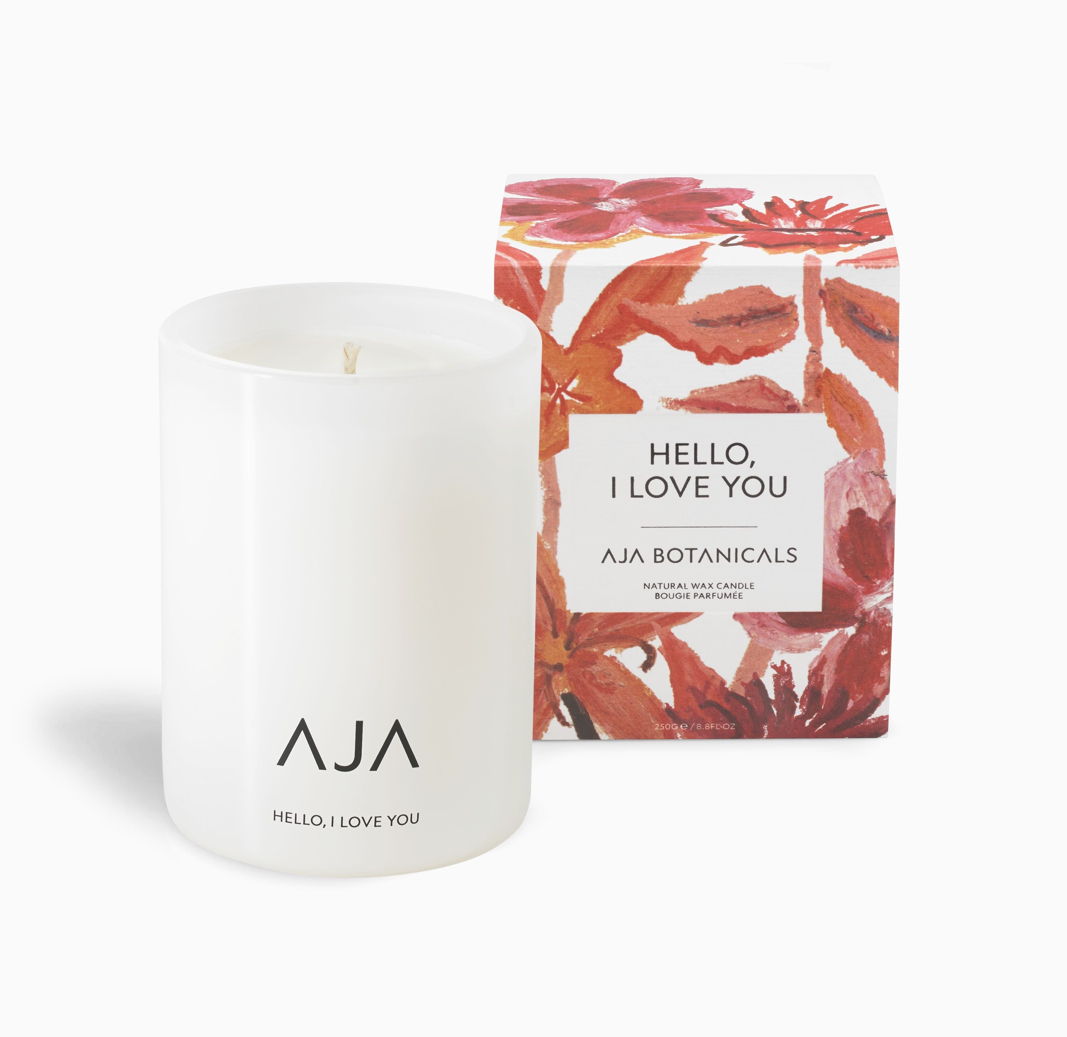 AJA BOTANICALS Hello, I Love You Single Wick Candle - White-MALFORD OF LONDON SAVILE ROW MENSWEAR OUTLET