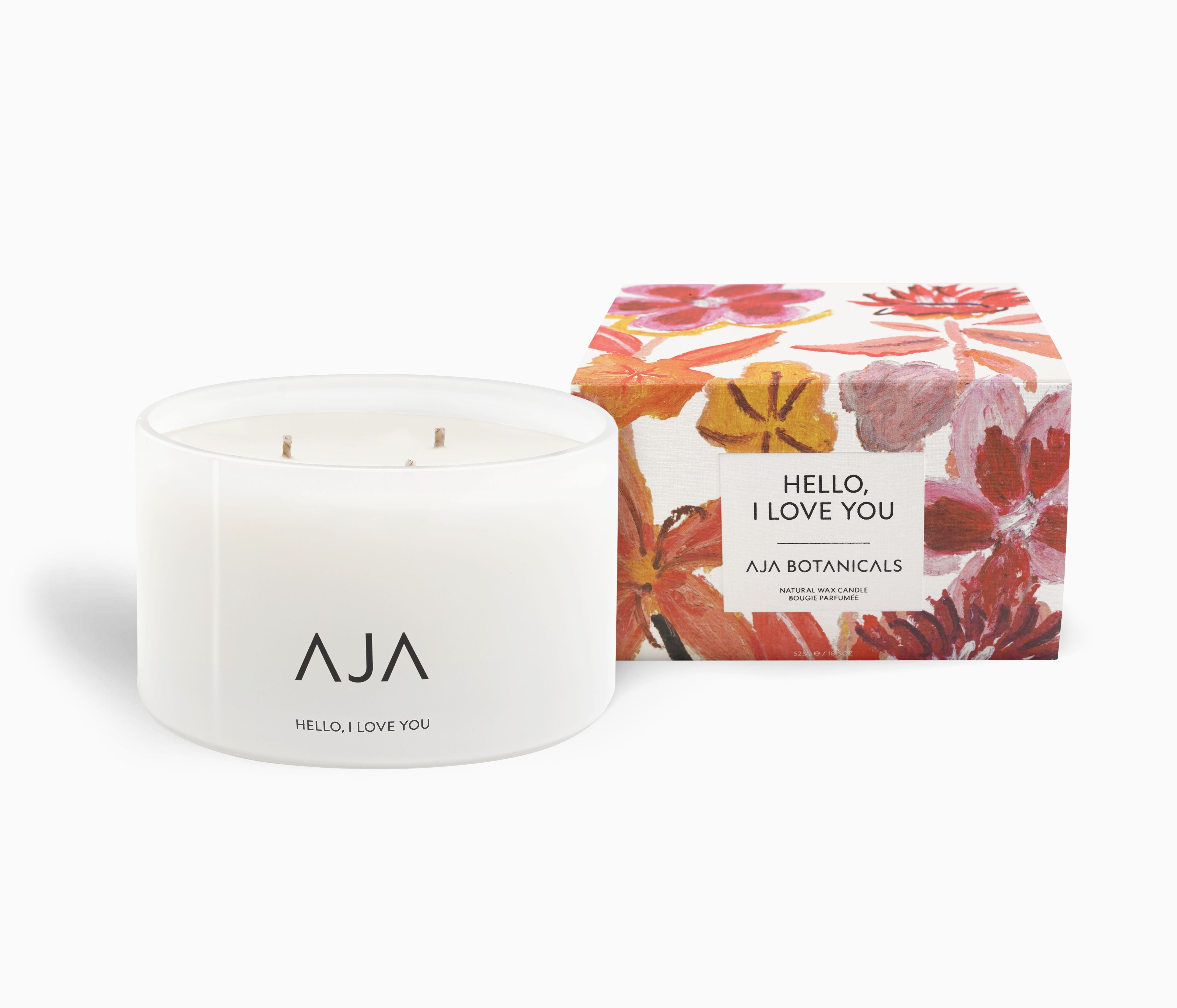 AJA BOTANICALS Hello, I Love You Three Wick Candle - White-MALFORD OF LONDON SAVILE ROW MENSWEAR OUTLET