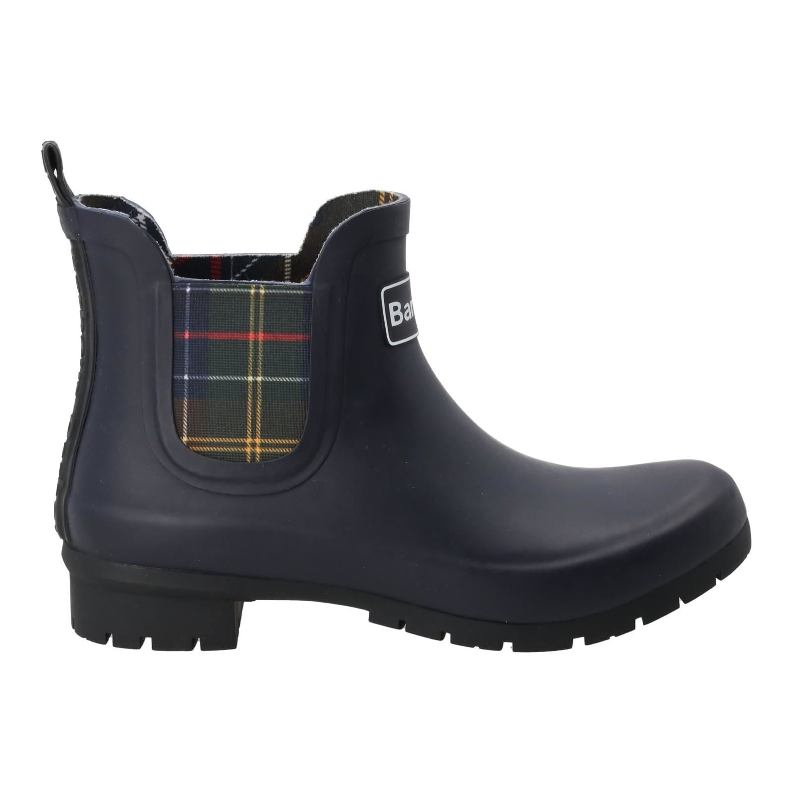 BARBOUR Kigham Wellingtons Ankle Boots Tartan Trim Navy-MALFORD OF LONDON SAVILE ROW MENSWEAR OUTLET