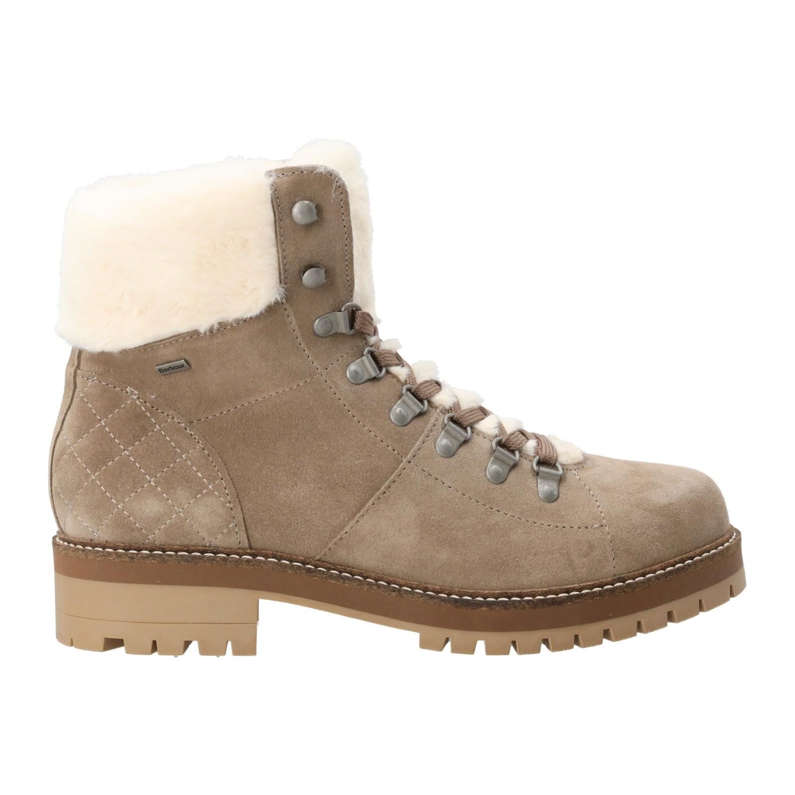 BARBOUR Lula Ankle Boots Lace Up Faux Fur Taupe-MALFORD OF LONDON SAVILE ROW MENSWEAR OUTLET