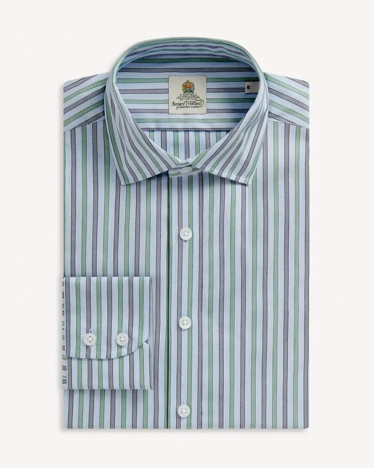 BERNARD WEATHERILL Bold Stripe Semi-Cutaway Shirt Blue/Green/Navy-MALFORD OF LONDON SAVILE ROW MENSWEAR OUTLET