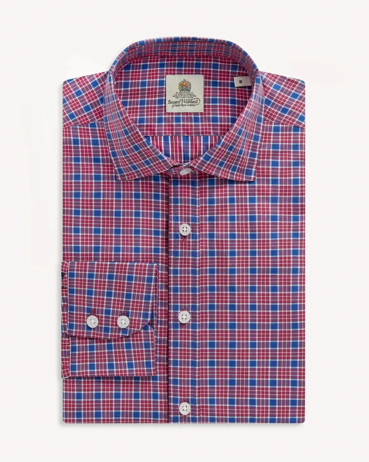 BERNARD WEATHERILL Casual Check Poplin Shirt Blue/Red-MALFORD OF LONDON SAVILE ROW MENSWEAR OUTLET