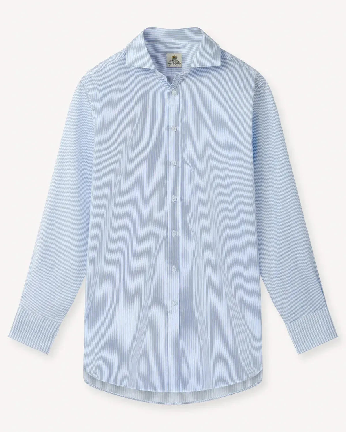 Bernard Weatherill Cotton Twill Bengal Strip Shirt Sky/White-MALFORD OF LONDON SAVILE ROW MENSWEAR OUTLET