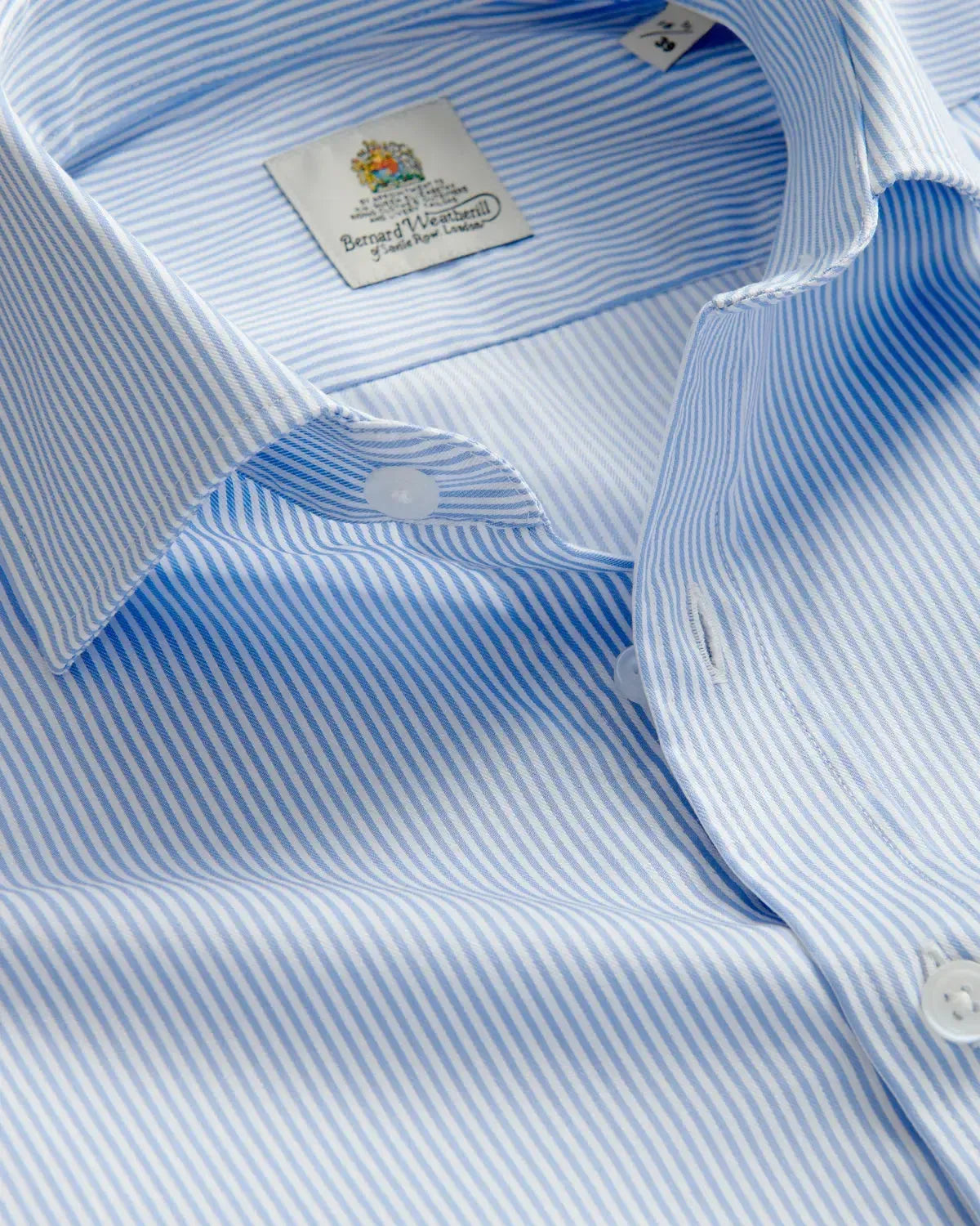 Bernard Weatherill Cotton Twill Bengal Strip Shirt Sky/White-MALFORD OF LONDON SAVILE ROW MENSWEAR OUTLET