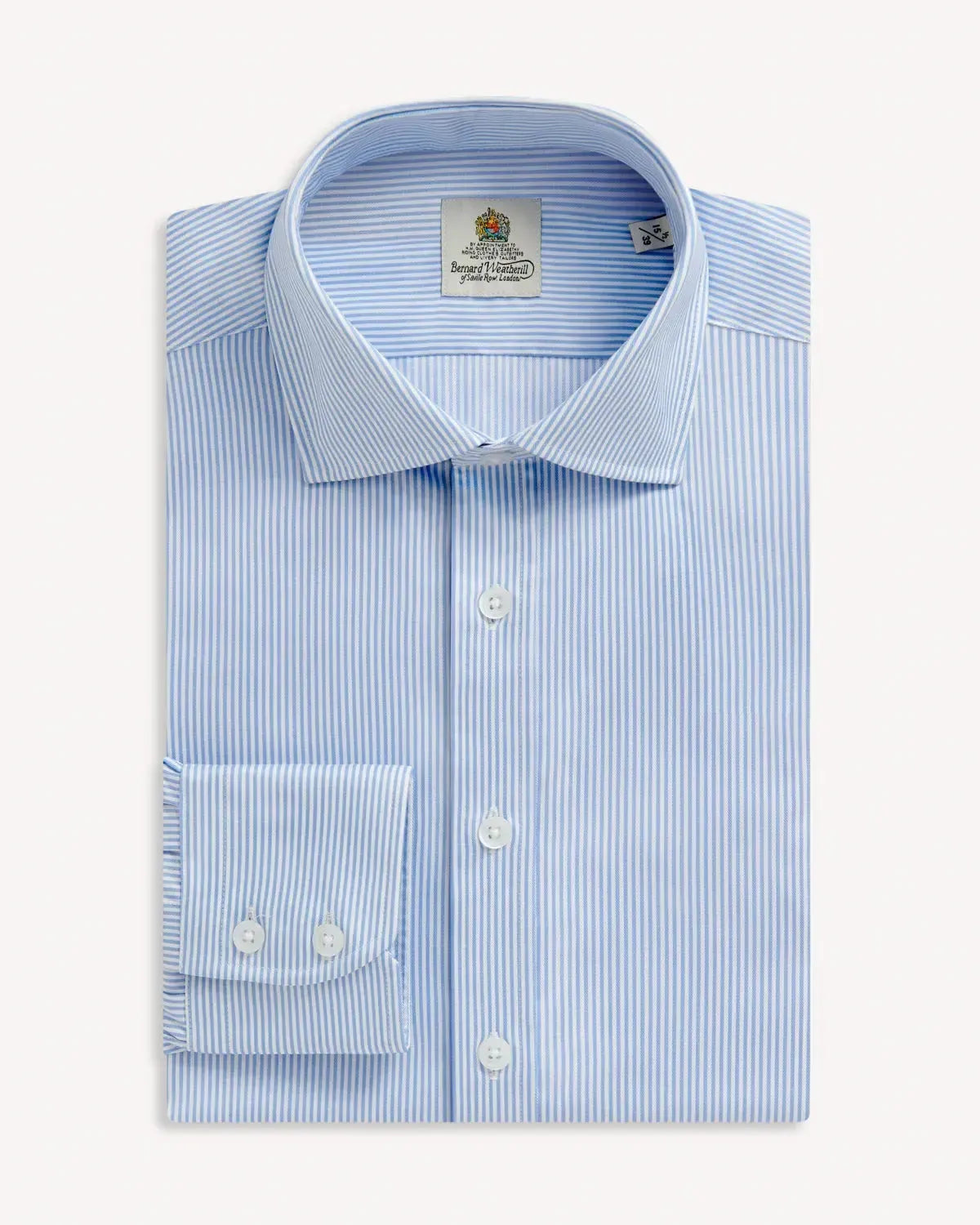BERNARD WEATHERILL Cotton Twill Bengal Strip Shirt Sky/White-MALFORD OF LONDON SAVILE ROW MENSWEAR OUTLET